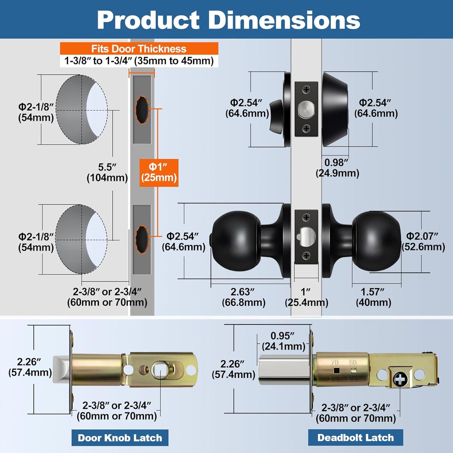 imageBESTTEN Keyed Same Exterior Door Knob and Single Cylinder Deadbolt Combo Set Keyed Alike Entry Door Knobs with Lock and Keys for Entrance and Front Door Satin NickelMatte Black