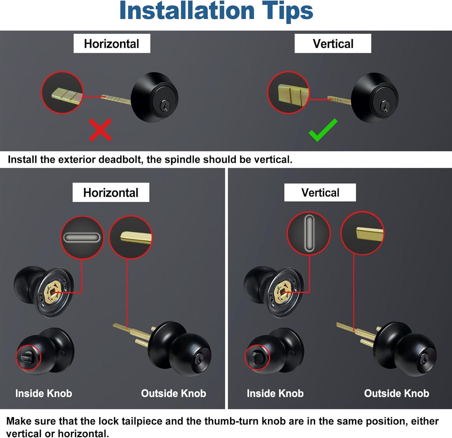 imageBESTTEN Keyed Same Exterior Door Knob and Single Cylinder Deadbolt Combo Set Keyed Alike Entry Door Knobs with Lock and Keys for Entrance and Front Door Satin NickelMatte Black