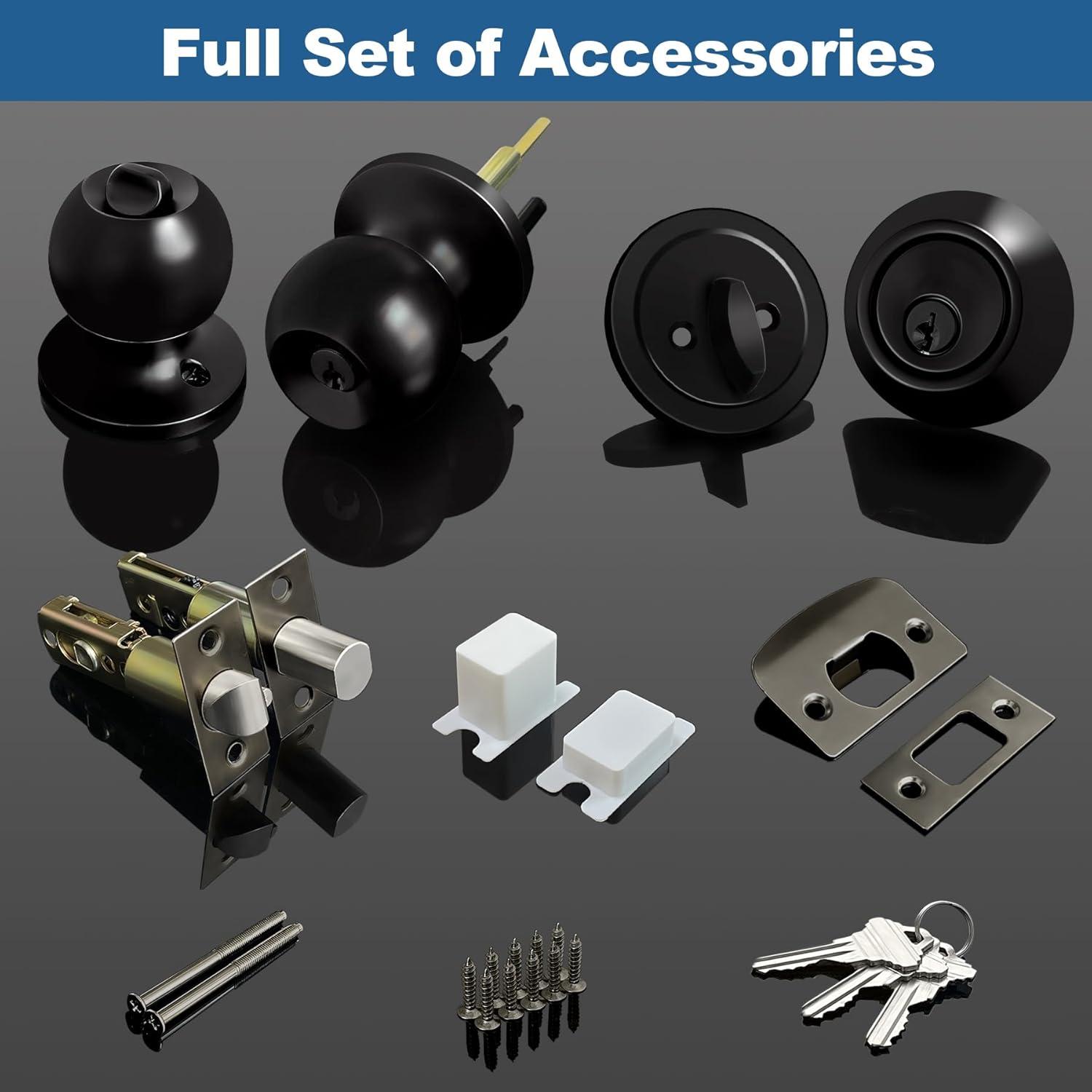 imageBESTTEN Keyed Same Exterior Door Knob and Single Cylinder Deadbolt Combo Set Keyed Alike Entry Door Knobs with Lock and Keys for Entrance and Front Door Satin NickelMatte Black