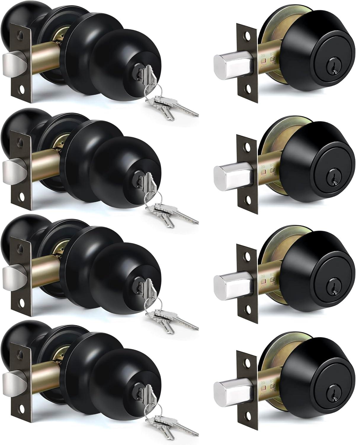 imageBESTTEN Keyed Same Exterior Door Knob and Single Cylinder Deadbolt Combo Set Keyed Alike Entry Door Knobs with Lock and Keys for Entrance and Front Door Satin NickelMatte Black