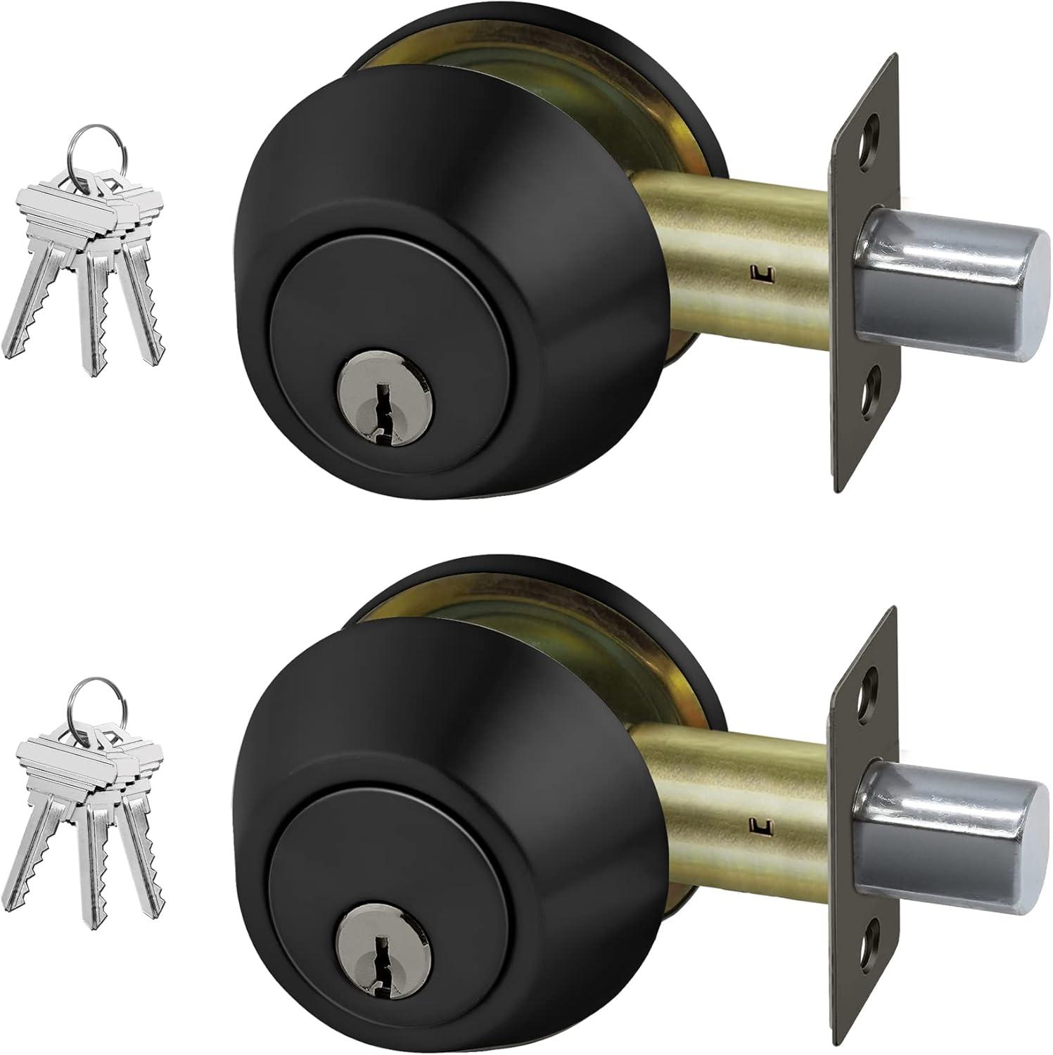 imageBESTTEN Keyed Same Exterior Door Knob and Single Cylinder Deadbolt Combo Set Keyed Alike Entry Door Knobs with Lock and Keys for Entrance and Front Door Satin NickelMatte Black