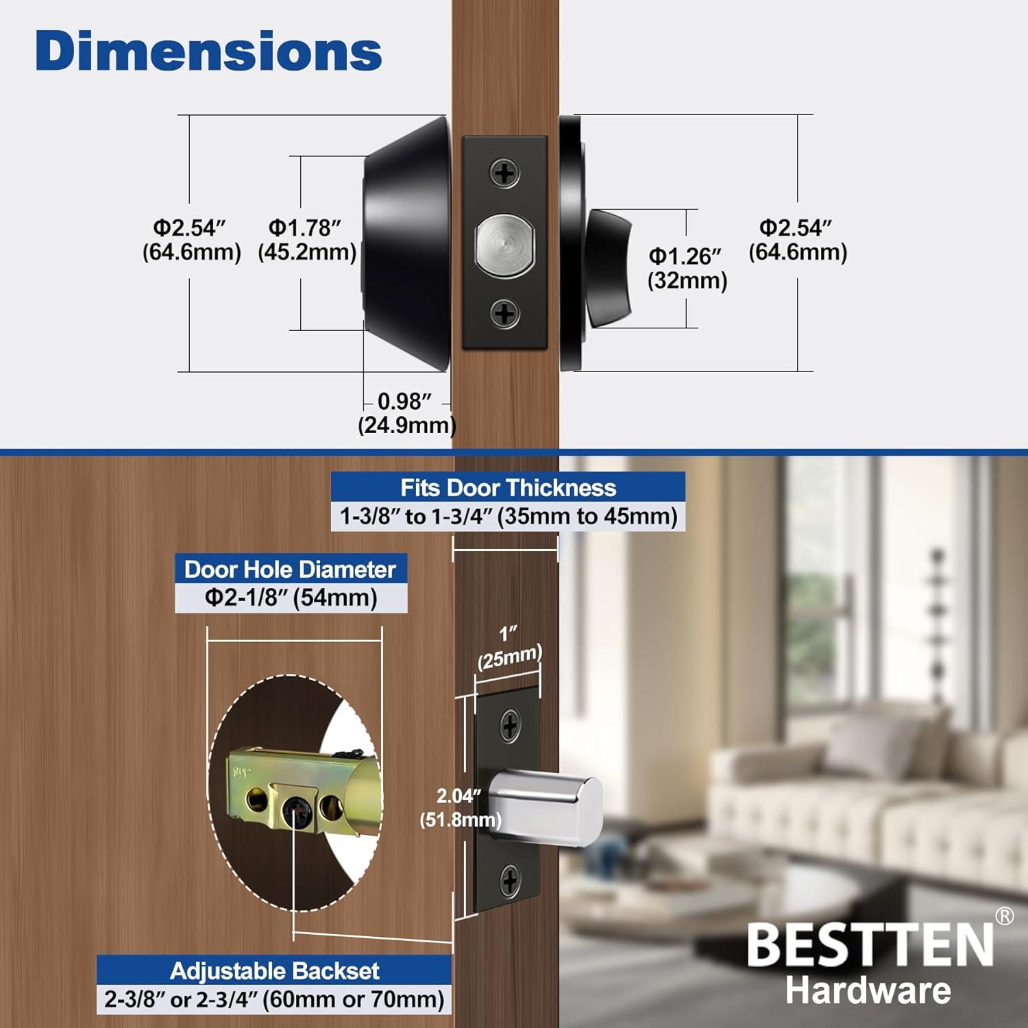 imageBESTTEN Keyed Same Exterior Door Knob and Single Cylinder Deadbolt Combo Set Keyed Alike Entry Door Knobs with Lock and Keys for Entrance and Front Door Satin NickelMatte Black