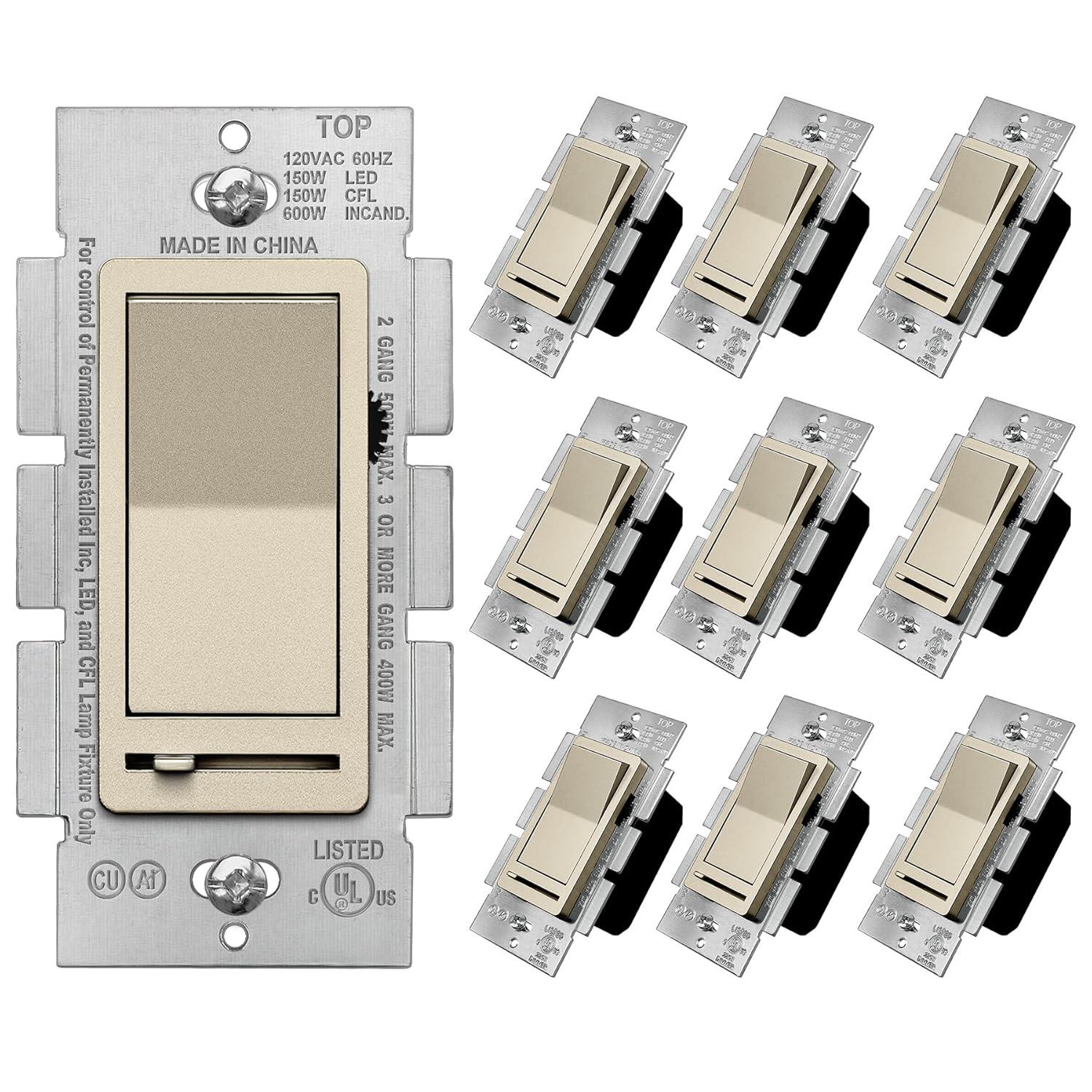 imageBESTTEN Matte Silver Dimmer Light Switch Single Pole or 3Way Compatible with Dimmable LED CFL Incandescent and Halogen Bulb 120VAC Signature Collection Series UL ListedChampagne Gold