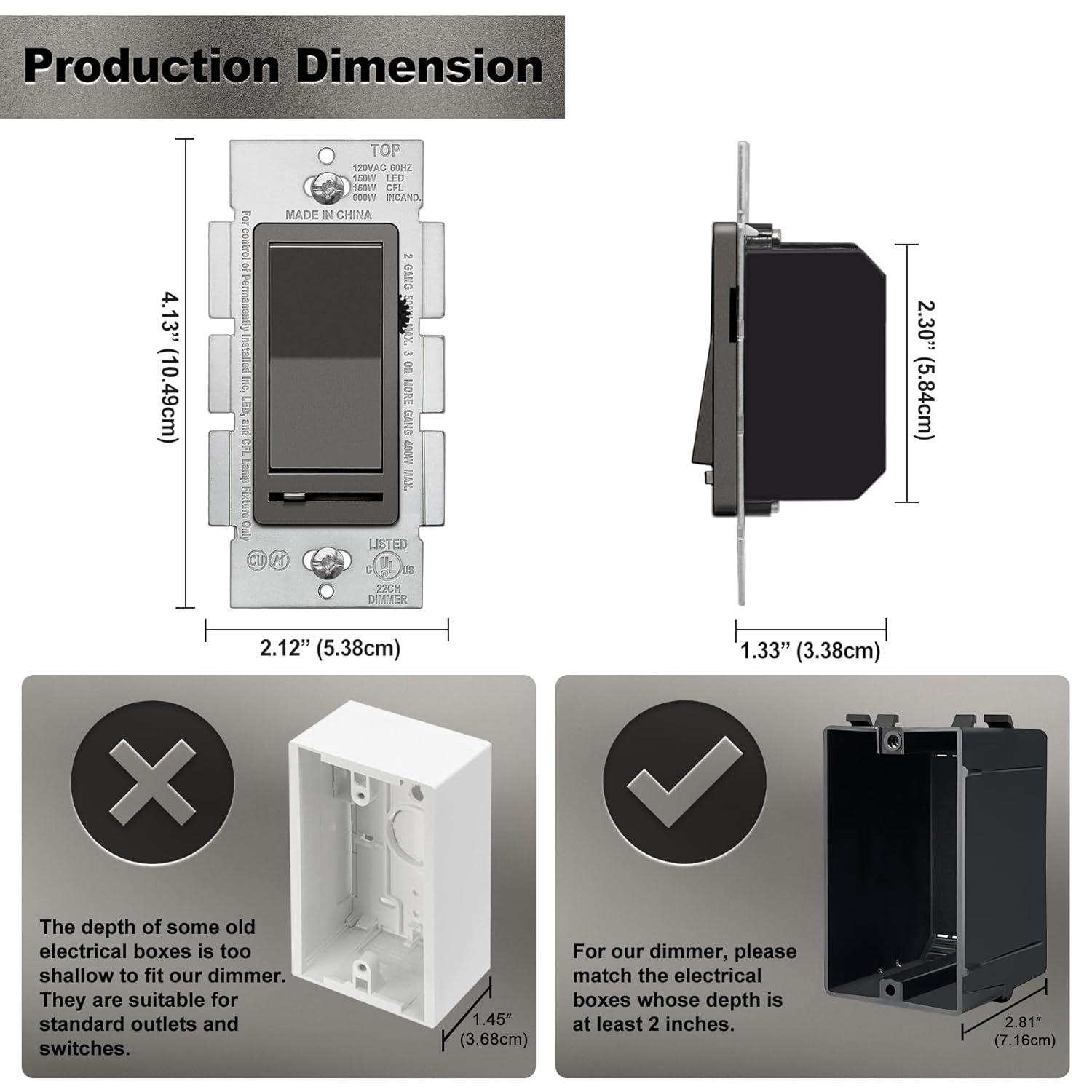 imageBESTTEN Matte Silver Dimmer Light Switch Single Pole or 3Way Compatible with Dimmable LED CFL Incandescent and Halogen Bulb 120VAC Signature Collection Series UL ListedMatte Brown