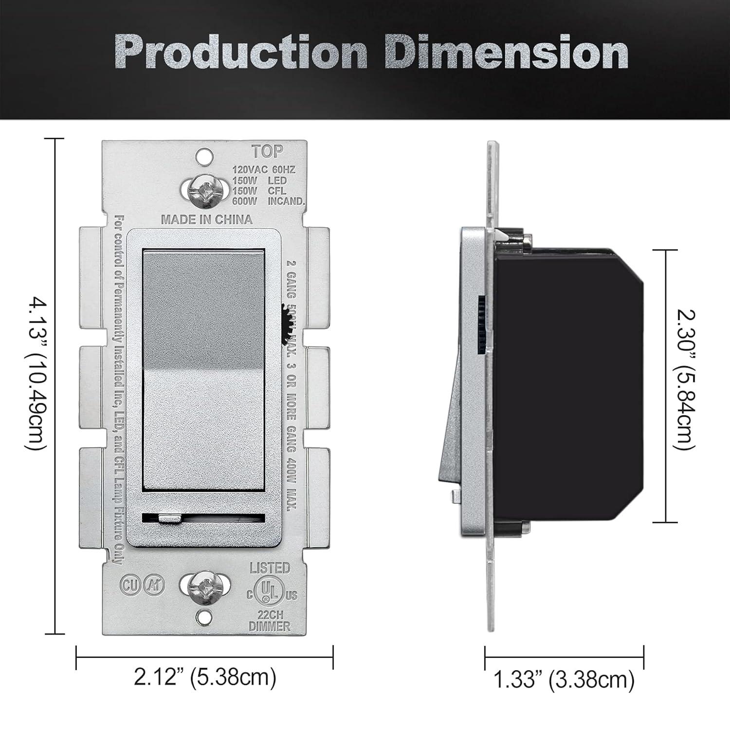 imageBESTTEN Matte Silver Dimmer Light Switch Single Pole or 3Way Compatible with Dimmable LED CFL Incandescent and Halogen Bulb 120VAC Signature Collection Series UL ListedMatte Silver