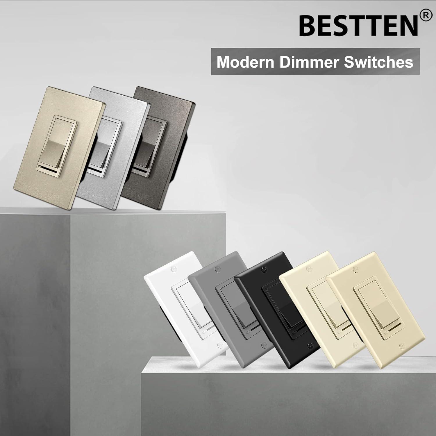 imageBESTTEN Matte Silver Dimmer Light Switch Single Pole or 3Way Compatible with Dimmable LED CFL Incandescent and Halogen Bulb 120VAC Signature Collection Series UL ListedChampagne Gold