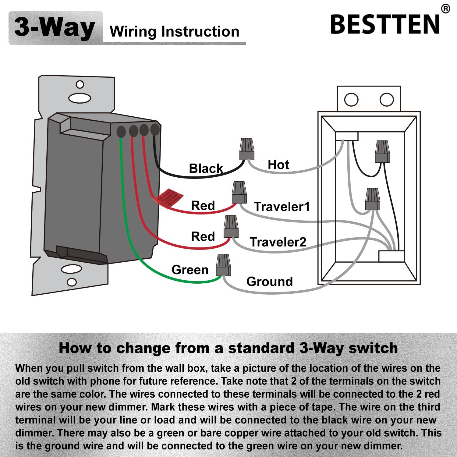 imageBESTTEN Matte Silver Dimmer Light Switch Single Pole or 3Way Compatible with Dimmable LED CFL Incandescent and Halogen Bulb 120VAC Signature Collection Series UL ListedMatte Silver