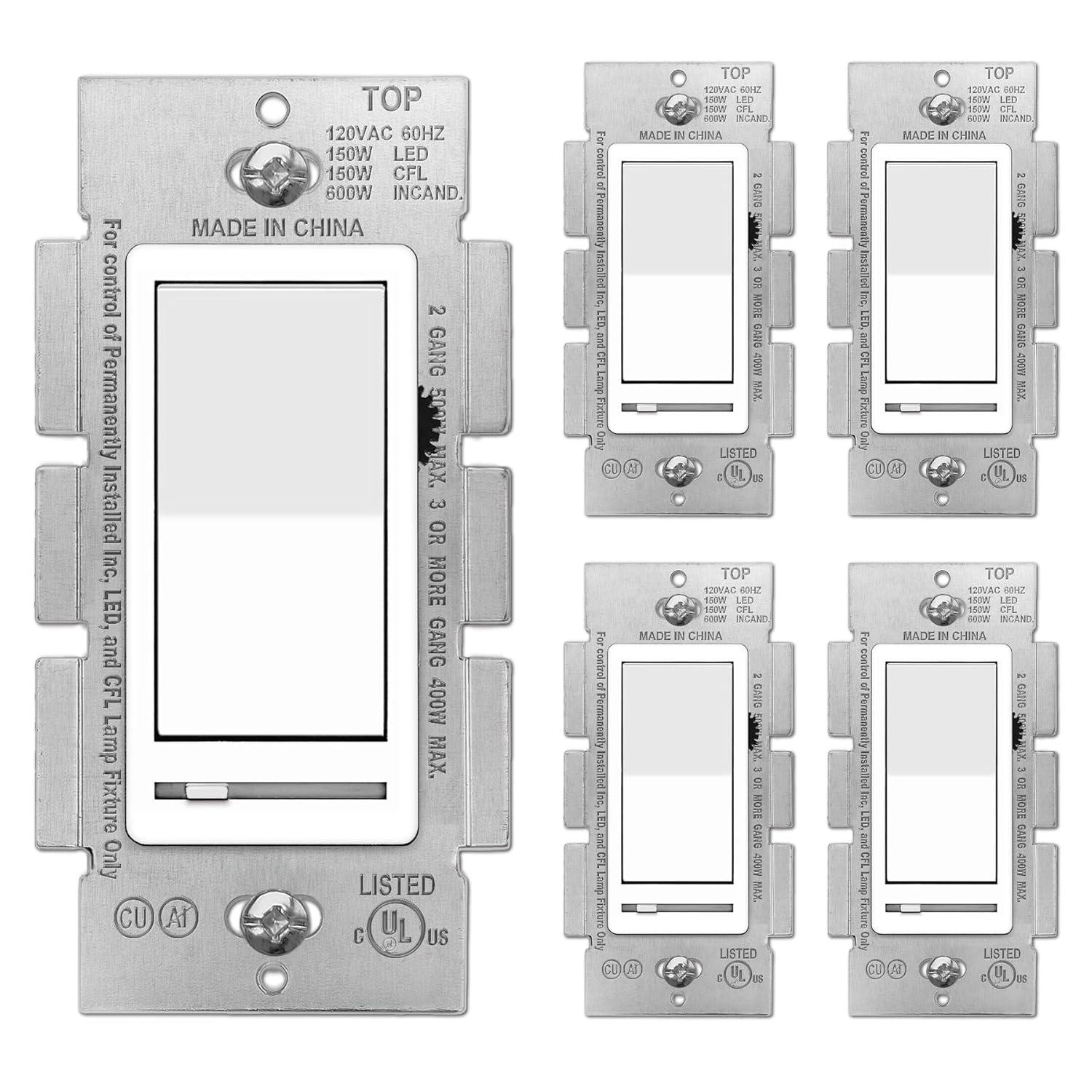 imageBESTTEN Matte Silver Dimmer Light Switch Single Pole or 3Way Compatible with Dimmable LED CFL Incandescent and Halogen Bulb 120VAC Signature Collection Series UL ListedWhite