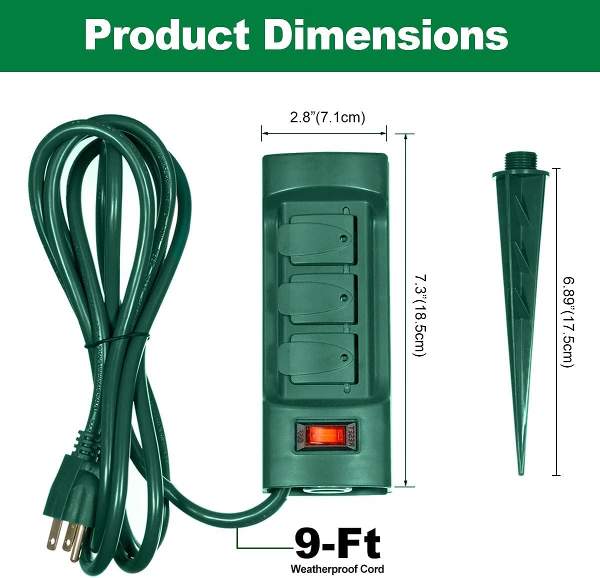 imageBESTTEN Outdoor Power Strip with Covers and Overload Protection Switch Double Sided 6Outlet Yard Power Stake with 9Foot Long Extension Cord ETL Certified Green6 Outlets  9ft