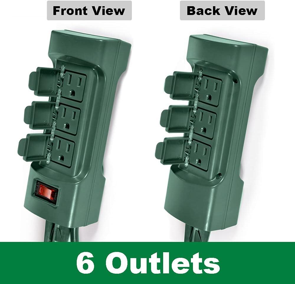 imageBESTTEN Outdoor Power Strip with Covers and Overload Protection Switch Double Sided 6Outlet Yard Power Stake with 9Foot Long Extension Cord ETL Certified Green6 Outlets  9ft