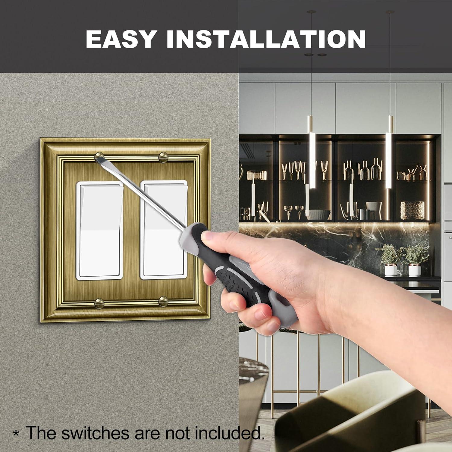 imageBESTTEN Polished Brass Double Duplex Electrical Receptacle Outlet Cover Plates 2Gang Metal Wall Plate Switch Covers Midsize2 Gang Decorator 1PK