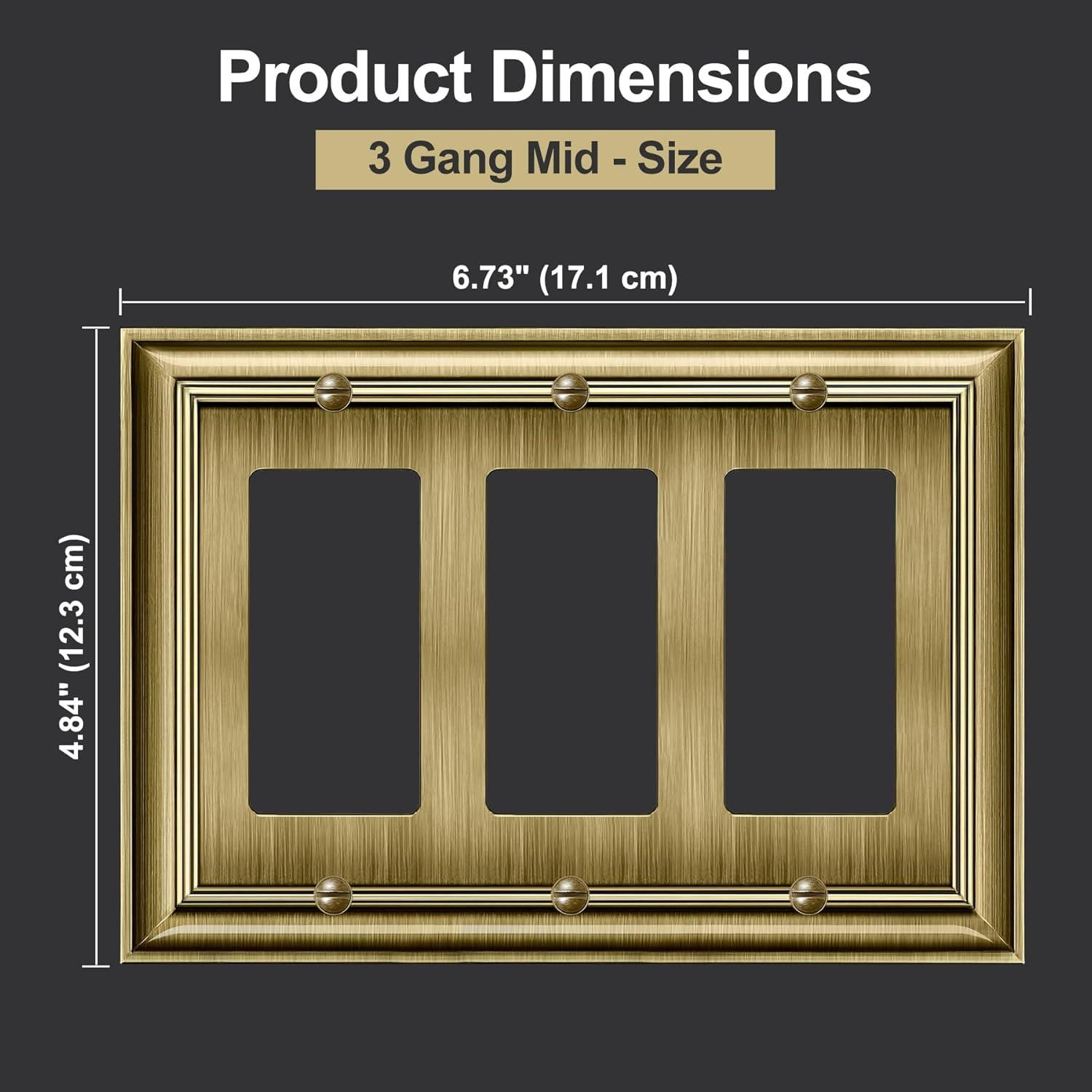 imageBESTTEN Polished Brass Double Duplex Electrical Receptacle Outlet Cover Plates 2Gang Metal Wall Plate Switch Covers Midsize3 Gang Decorator 1PK