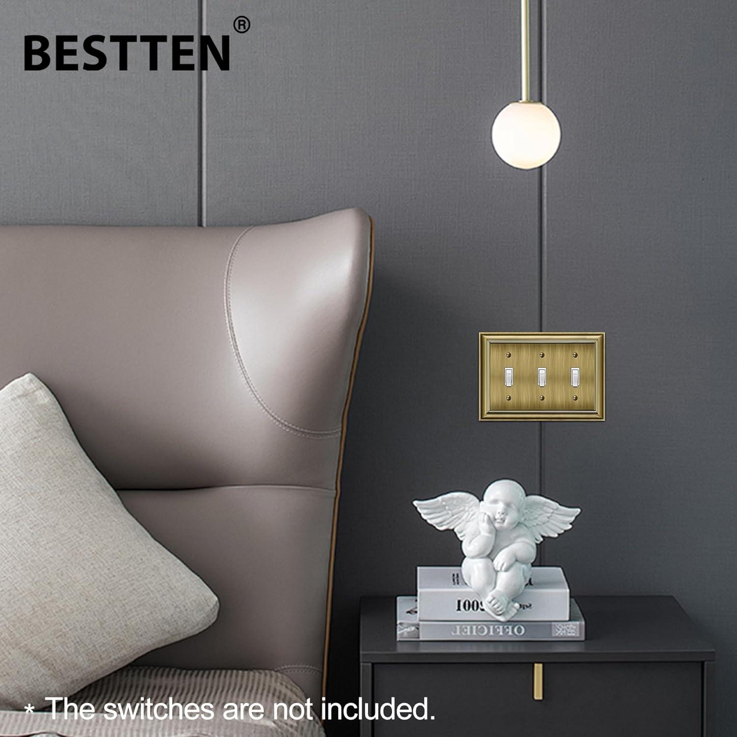 imageBESTTEN Polished Brass Double Duplex Electrical Receptacle Outlet Cover Plates 2Gang Metal Wall Plate Switch Covers Midsize3Gang Toggle 1PK