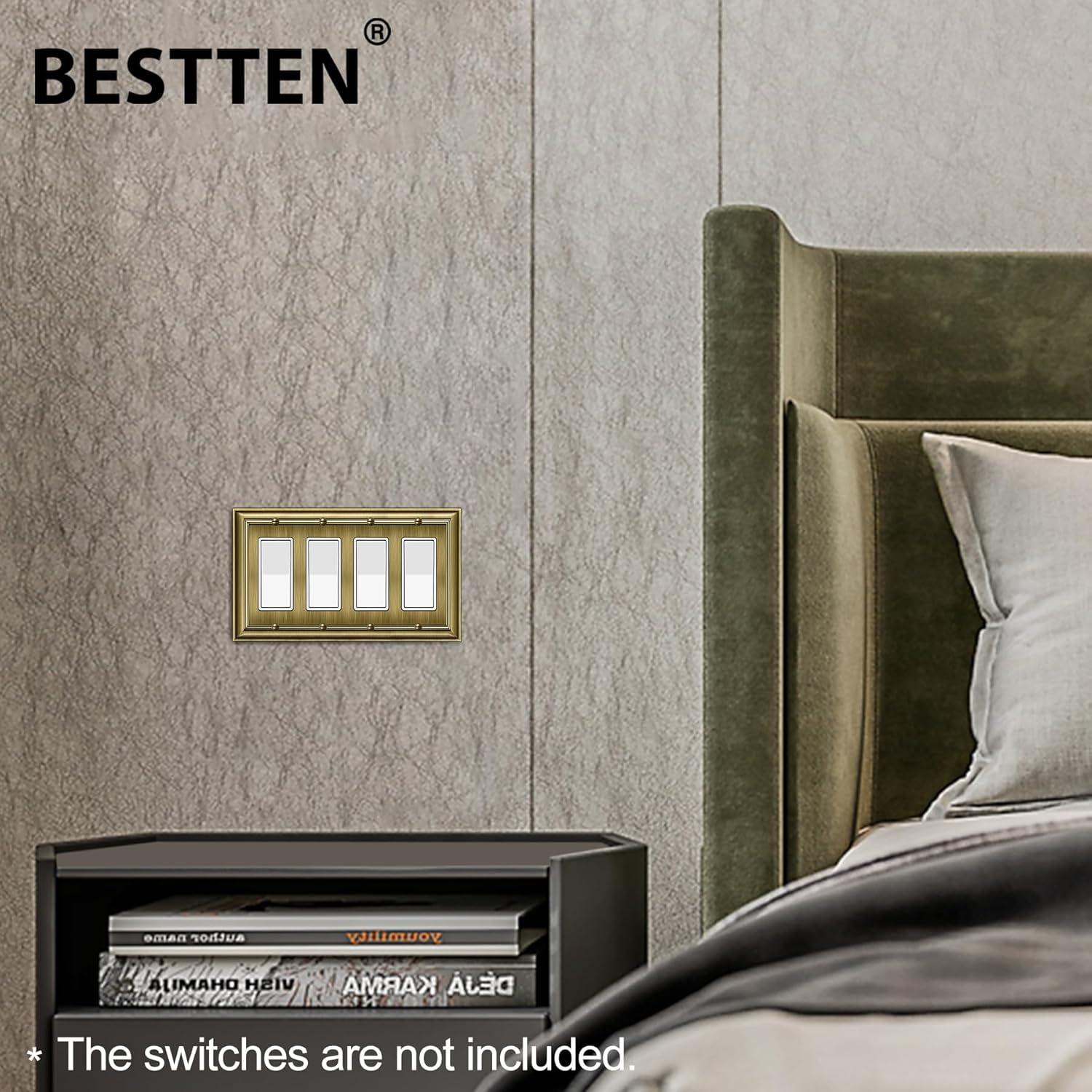 imageBESTTEN Polished Brass Double Duplex Electrical Receptacle Outlet Cover Plates 2Gang Metal Wall Plate Switch Covers Midsize4 Gang Decorator 1PK