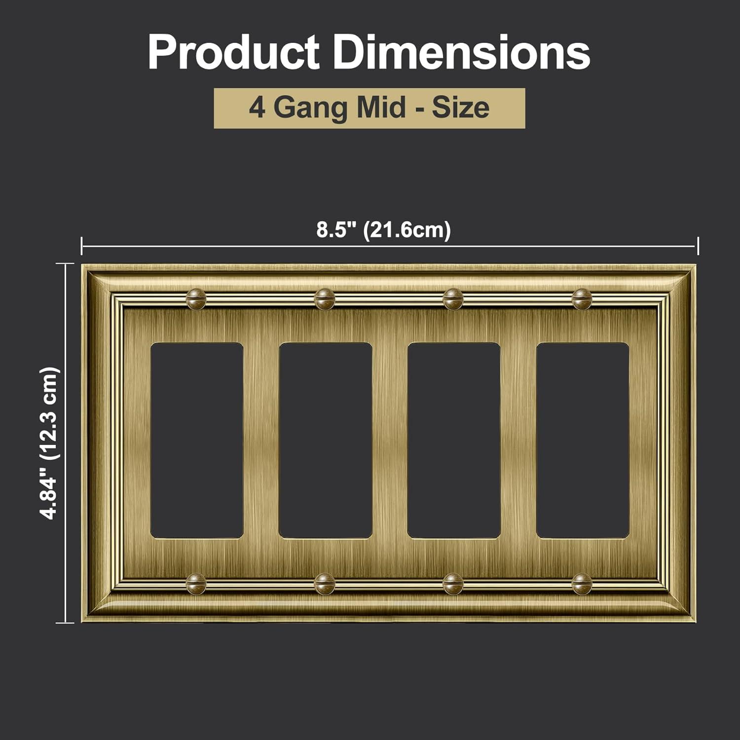 imageBESTTEN Polished Brass Double Duplex Electrical Receptacle Outlet Cover Plates 2Gang Metal Wall Plate Switch Covers Midsize4 Gang Decorator 1PK