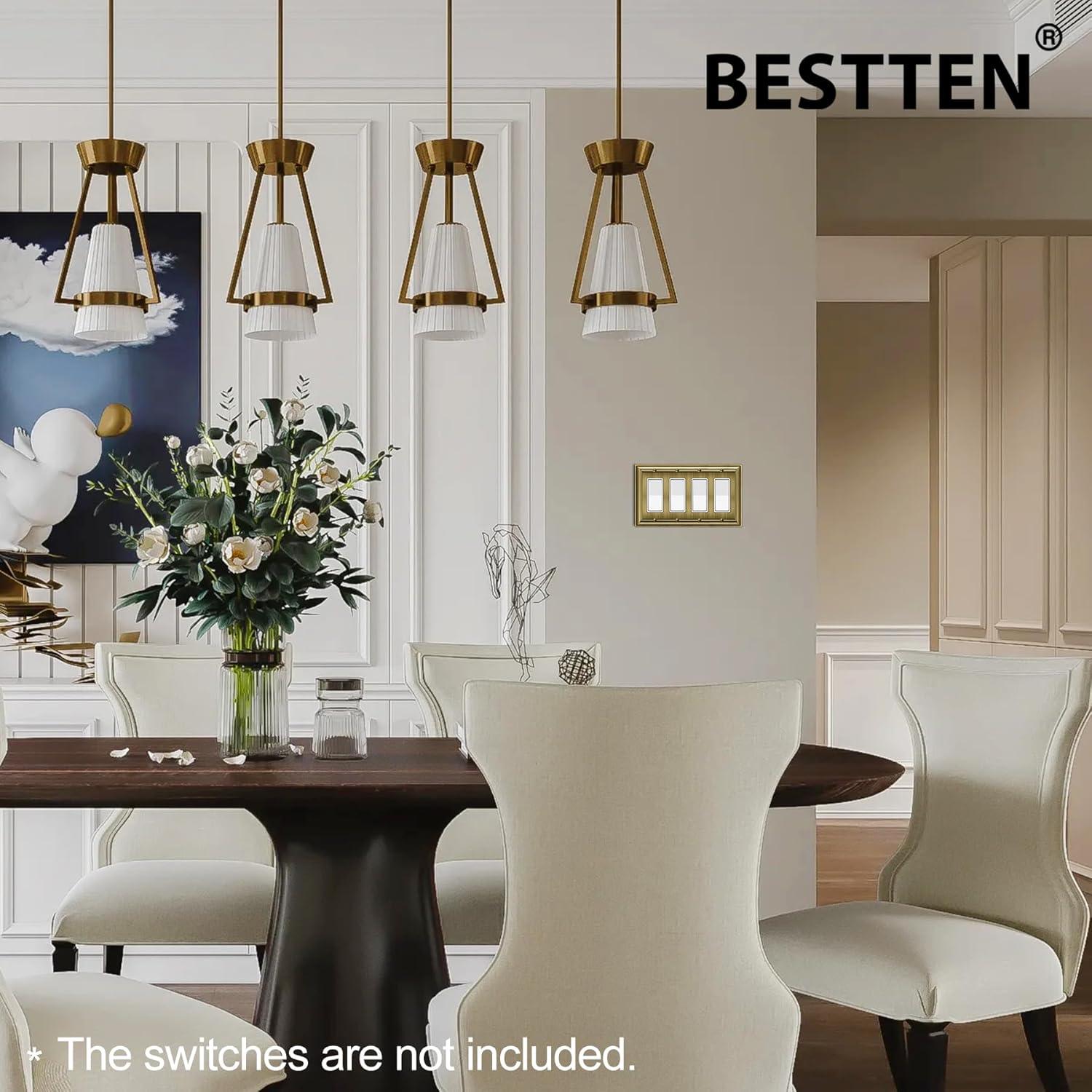 imageBESTTEN Polished Brass Double Duplex Electrical Receptacle Outlet Cover Plates 2Gang Metal Wall Plate Switch Covers Midsize4 Gang Decorator 1PK