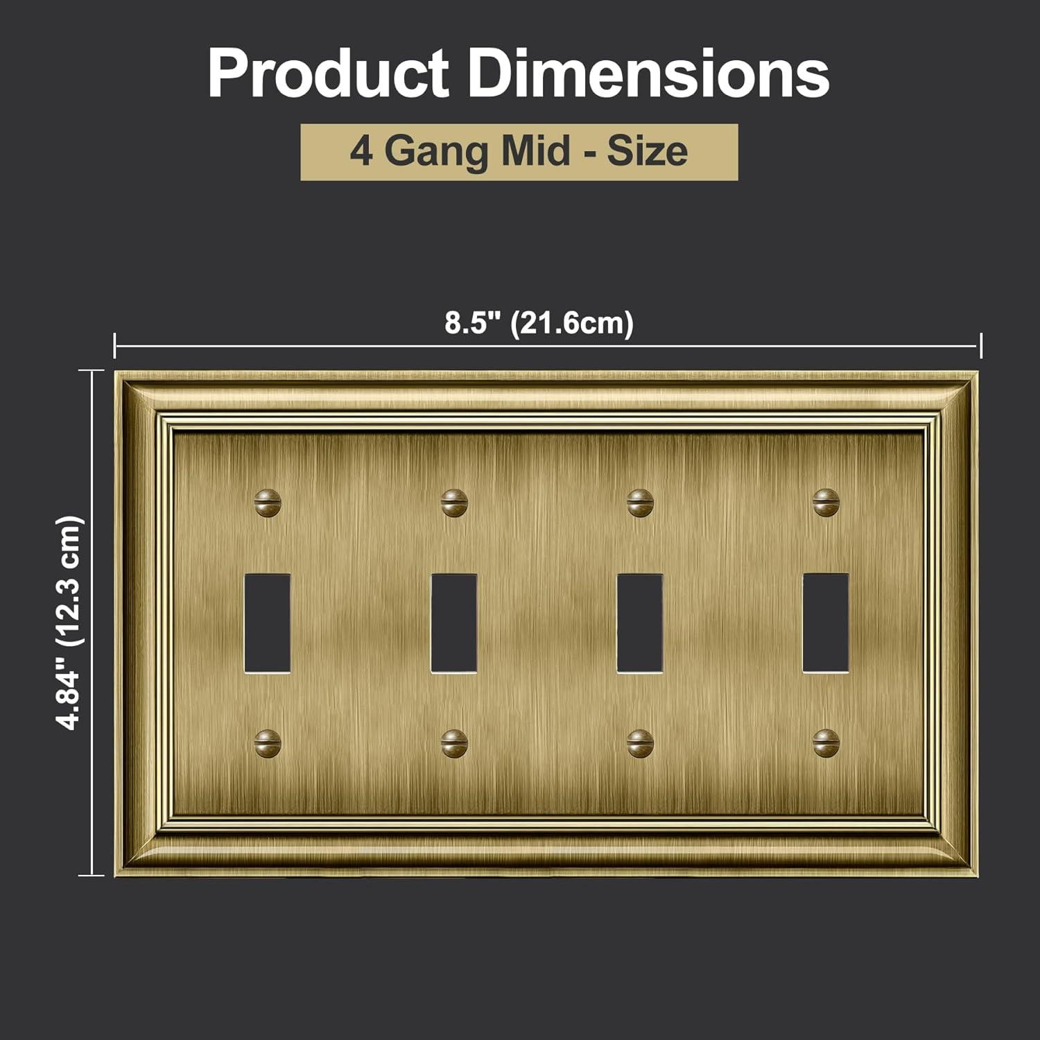 imageBESTTEN Polished Brass Double Duplex Electrical Receptacle Outlet Cover Plates 2Gang Metal Wall Plate Switch Covers Midsize4Gang Toggle 1PK