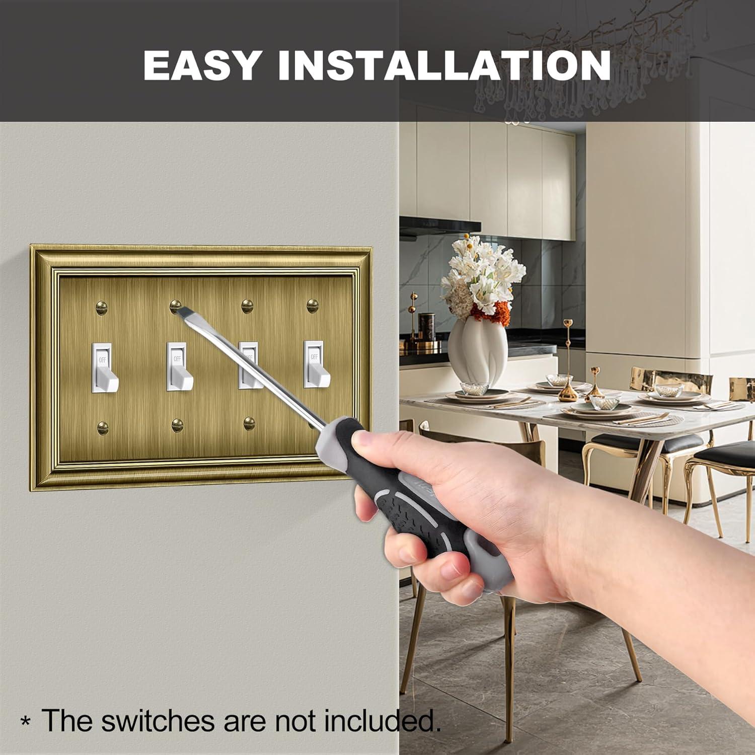 imageBESTTEN Polished Brass Double Duplex Electrical Receptacle Outlet Cover Plates 2Gang Metal Wall Plate Switch Covers Midsize4Gang Toggle 1PK