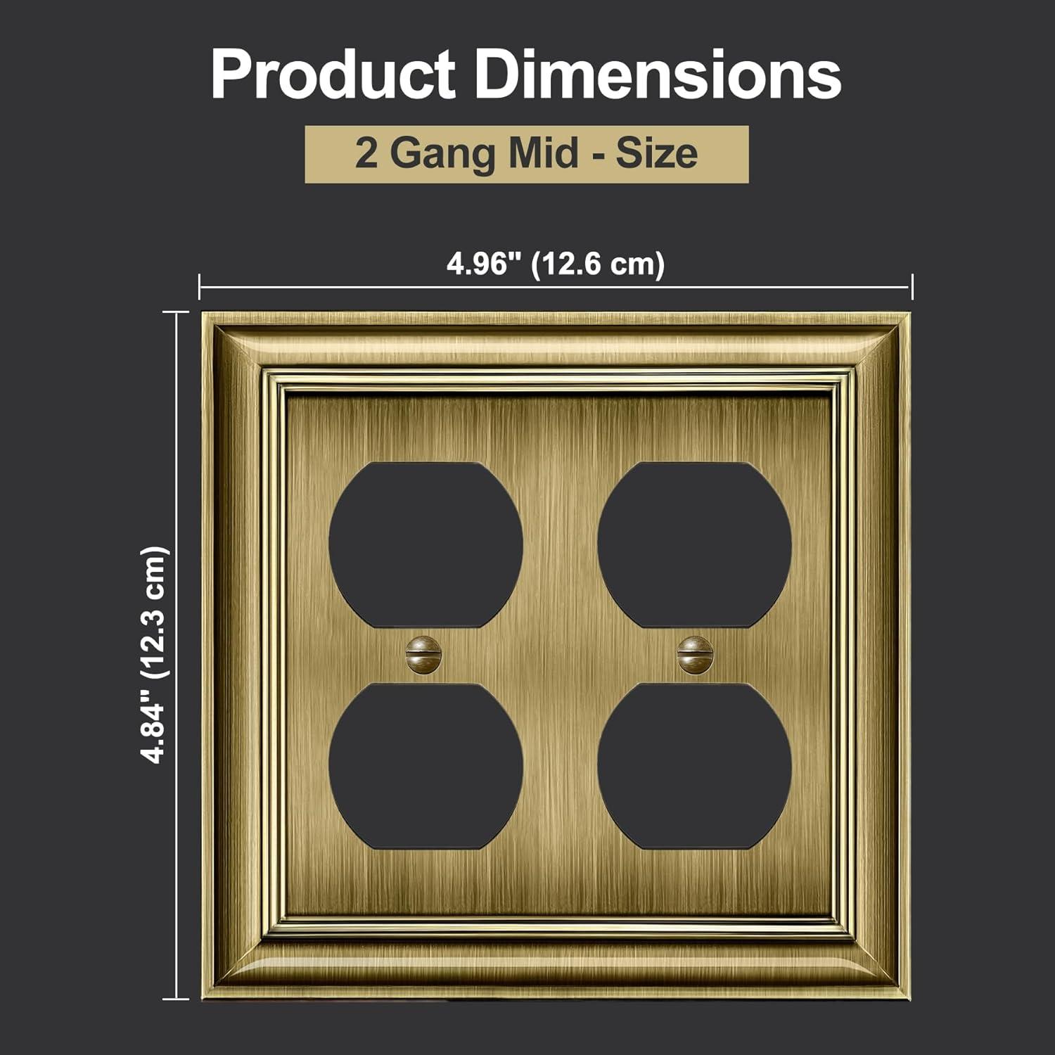 imageBESTTEN Polished Brass Double Duplex Electrical Receptacle Outlet Cover Plates 2Gang Metal Wall Plate Switch Covers MidsizeDuplex 1PK