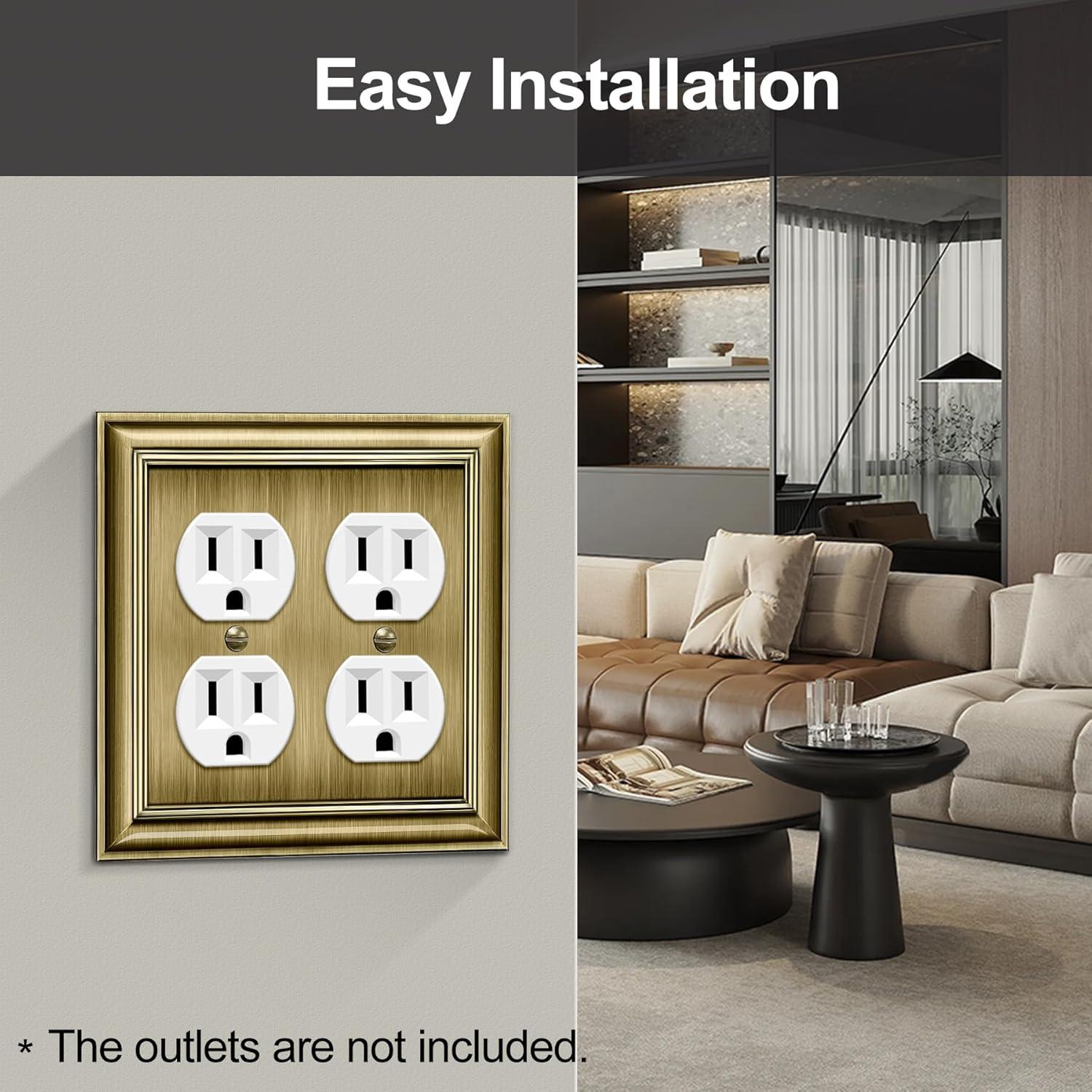 imageBESTTEN Polished Brass Double Duplex Electrical Receptacle Outlet Cover Plates 2Gang Metal Wall Plate Switch Covers MidsizeDuplex 1PK