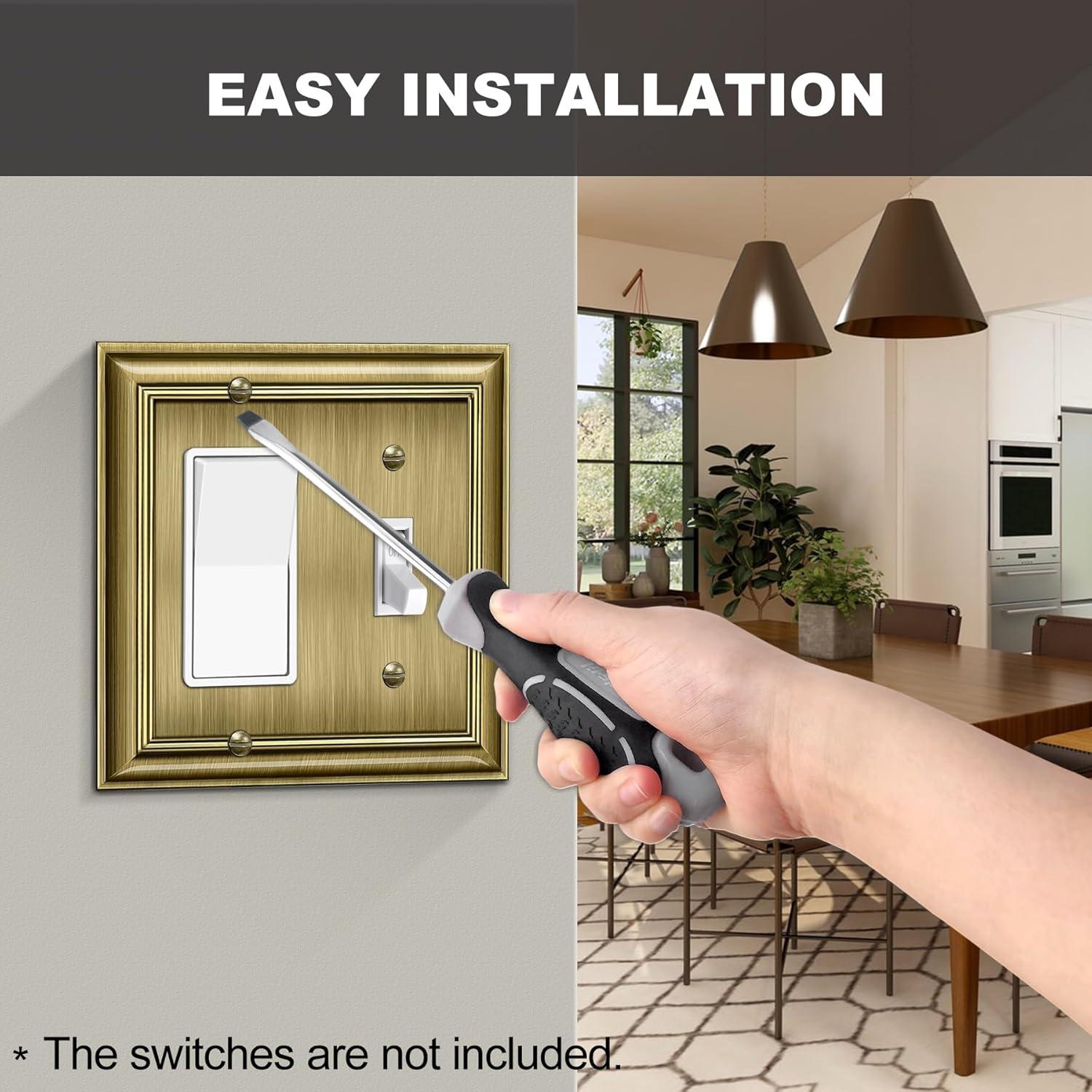 imageBESTTEN Polished Brass Double Duplex Electrical Receptacle Outlet Cover Plates 2Gang Metal Wall Plate Switch Covers MidsizeToggleDecorator 2PK