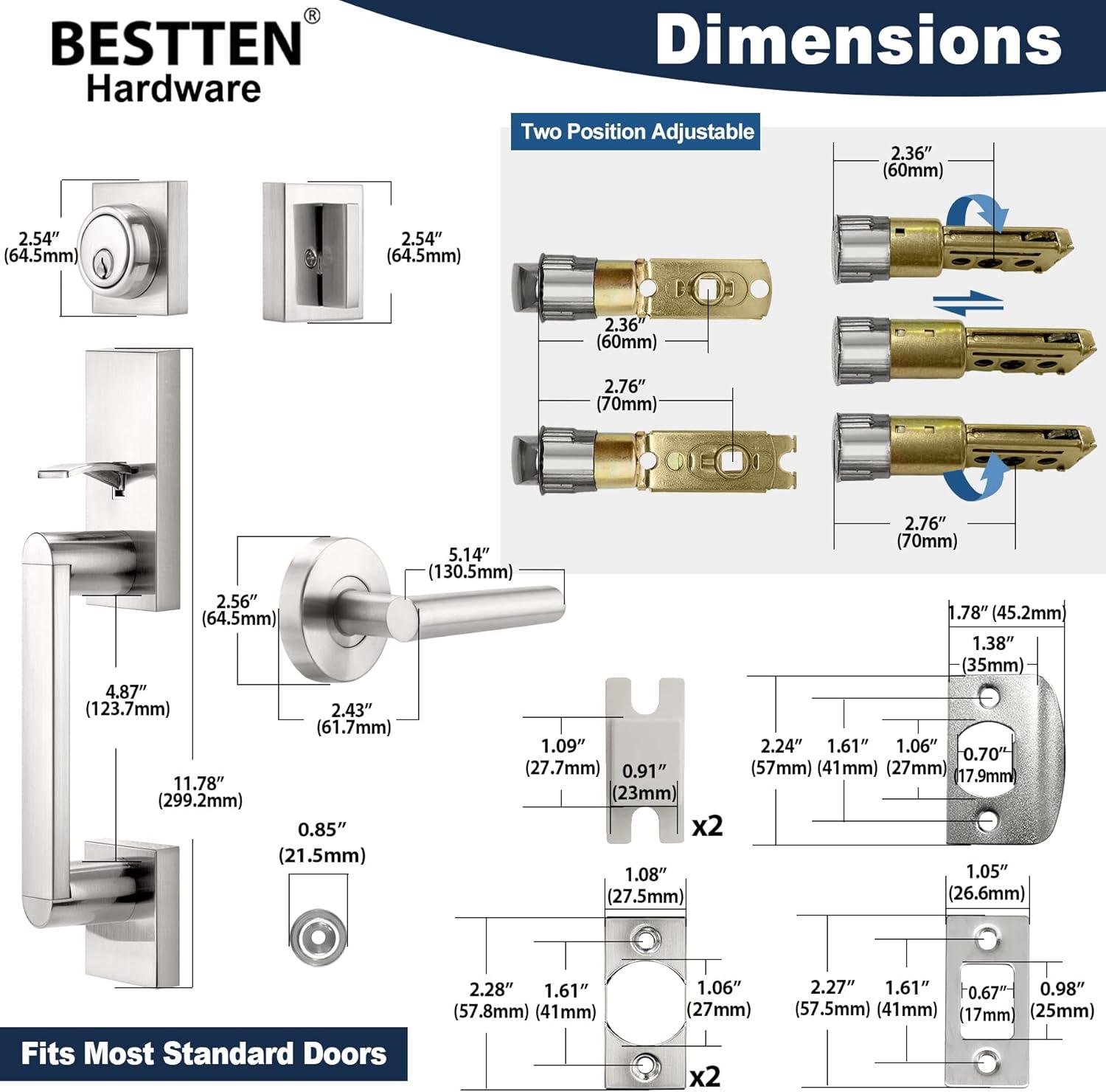imageBESTTEN Satin Nickel Front Door Handle and Deadbolt Set with Single Cylinder Deadbolt Lock and Door Lever for Entry Doors Reversible for Right ampamp Left Handed