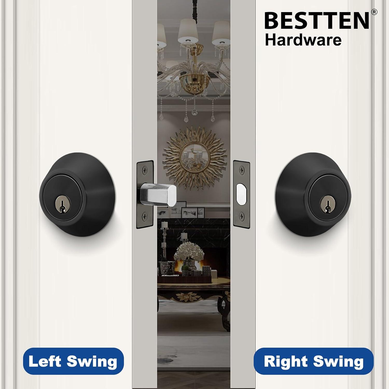 imageBESTTEN Single Cylinder Deadbolt Dead Bolt for Front Door and Garage Door Keyed One Side Thumb Turn Inside Matte Black FinishMatte Black