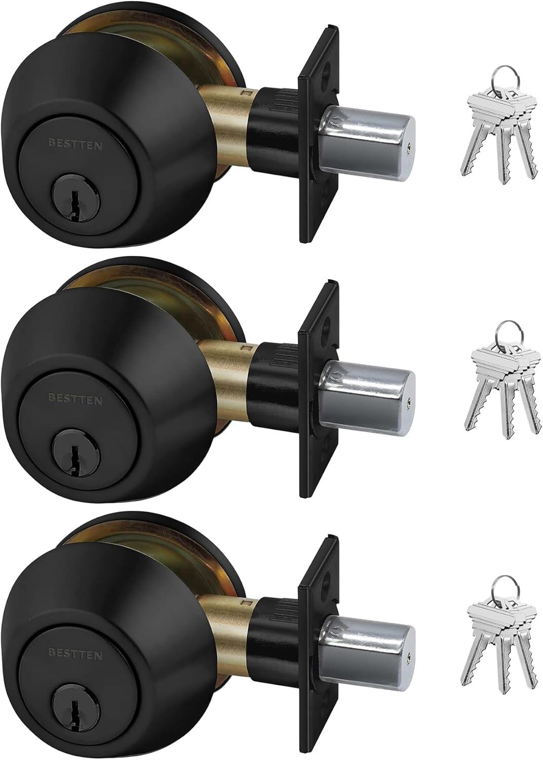 imageBESTTEN Single Cylinder Deadbolt Dead Bolt for Front Door and Garage Door Keyed One Side Thumb Turn Inside Matte Black FinishMatte Black