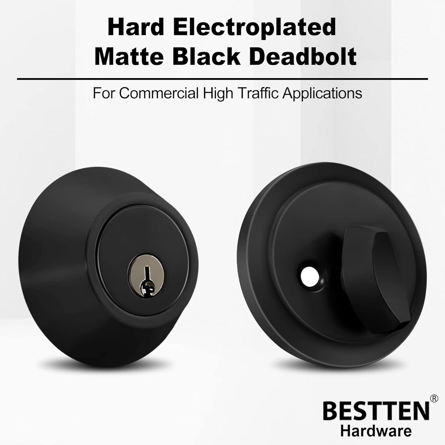 imageBESTTEN Single Cylinder Deadbolt Dead Bolt for Front Door and Garage Door Keyed One Side Thumb Turn Inside Matte Black FinishMatte Black