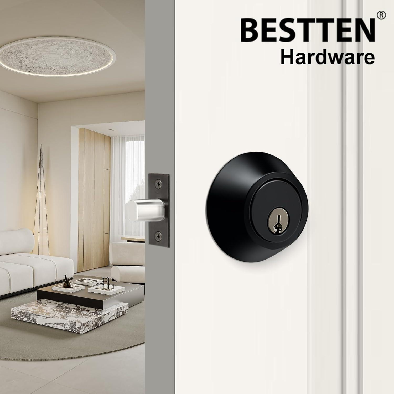 imageBESTTEN Single Cylinder Deadbolt Dead Bolt for Front Door and Garage Door Keyed One Side Thumb Turn Inside Matte Black FinishMatte Black