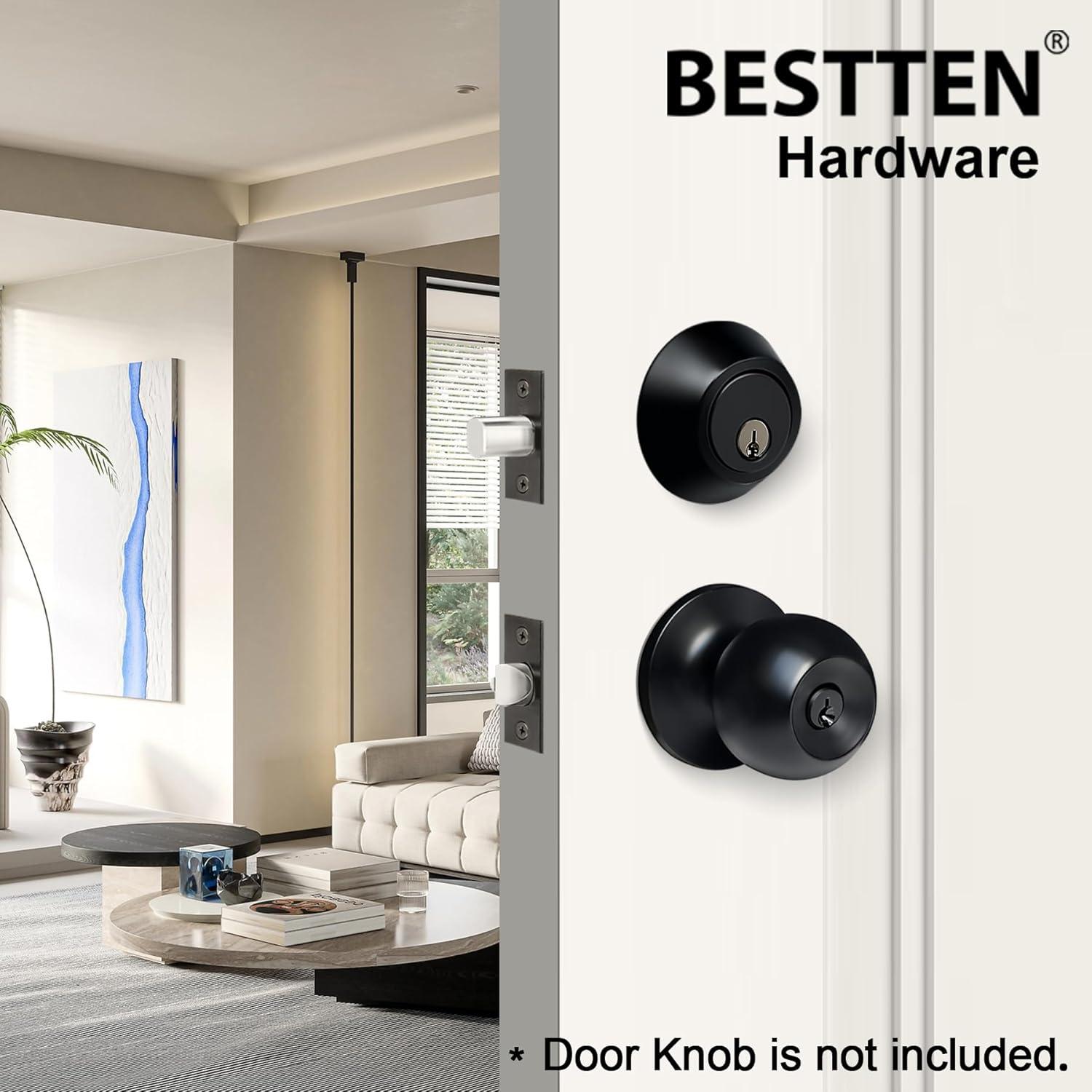 imageBESTTEN Single Cylinder Deadbolt Dead Bolt for Front Door and Garage Door Keyed One Side Thumb Turn Inside Matte Black FinishMatte Black