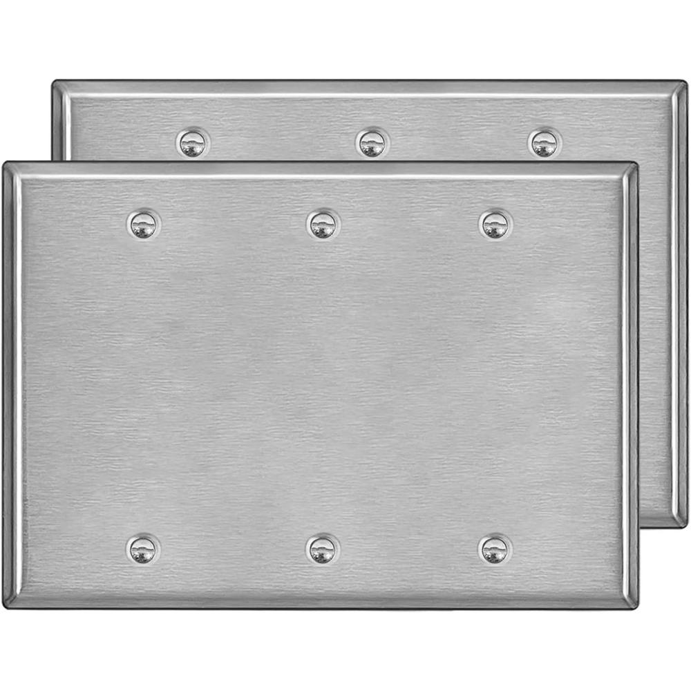 image10 Pack BESTTEN No Device Stainless Steel Wall Plates with hite or Clear Plastic Film Blank Metal Outlet Cover Durable CorrosionResistant Industrial Grade Materials H453 x W2763 Gang 2PK