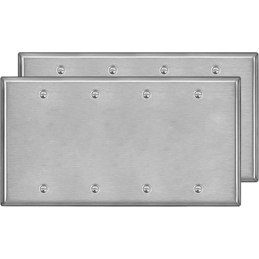 image10 Pack BESTTEN No Device Stainless Steel Wall Plates with hite or Clear Plastic Film Blank Metal Outlet Cover Durable CorrosionResistant Industrial Grade Materials H453 x W2764 Gang 2PK