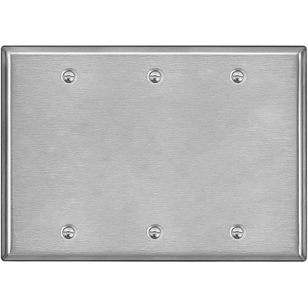 image10 Pack BESTTEN No Device Stainless Steel Wall Plates with hite or Clear Plastic Film Blank Metal Outlet Cover Durable CorrosionResistant Industrial Grade Materials H453 x W2763 Gang 1PK