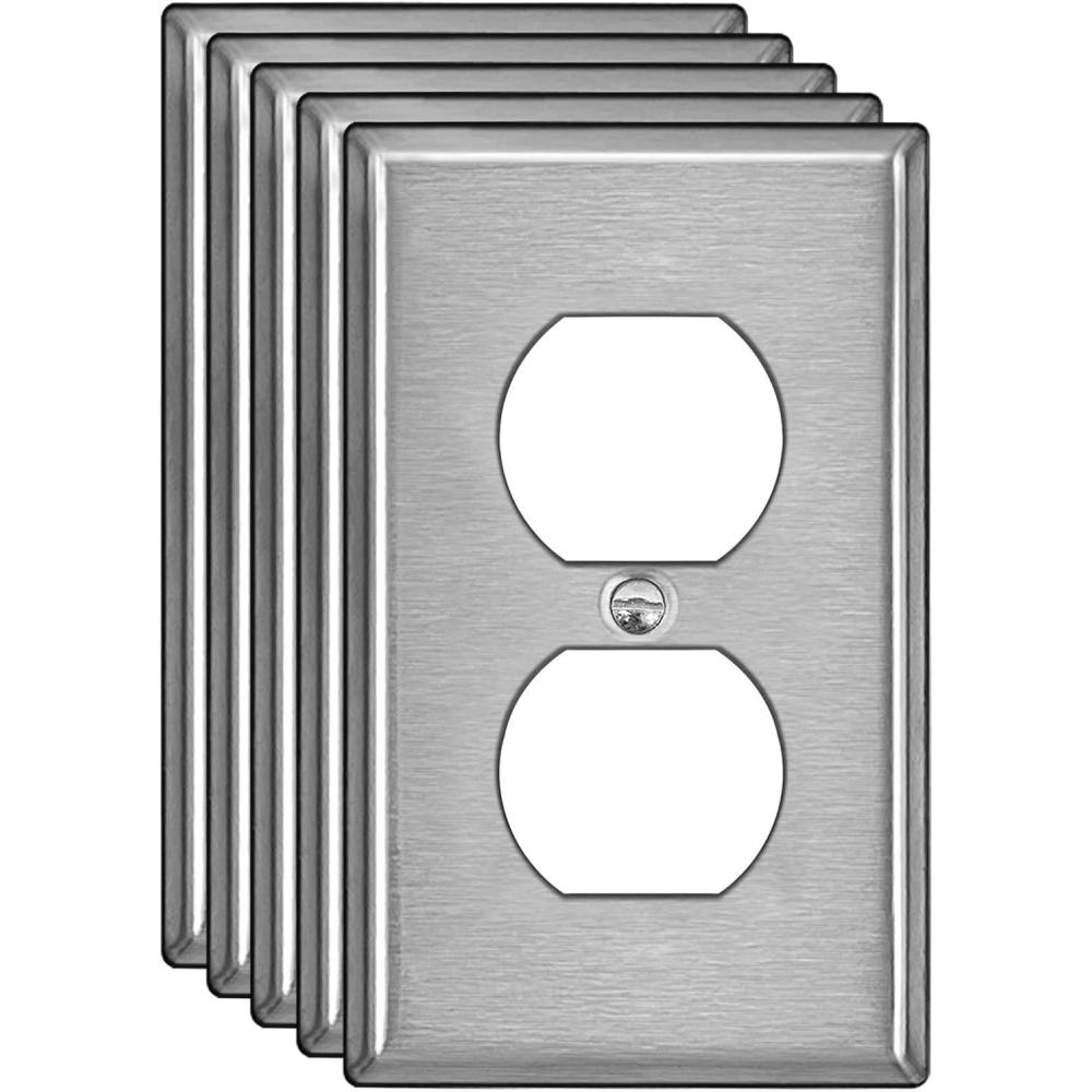 image2 Pack BESTTEN 2 Gang Duplex Metal Wall Plate with Protective Film Standard Size CorrosionResistant Stainless Steel Outlet and Switch Cover Industrial Grade Brushed Finish SilverBrushed Stainless Steel
