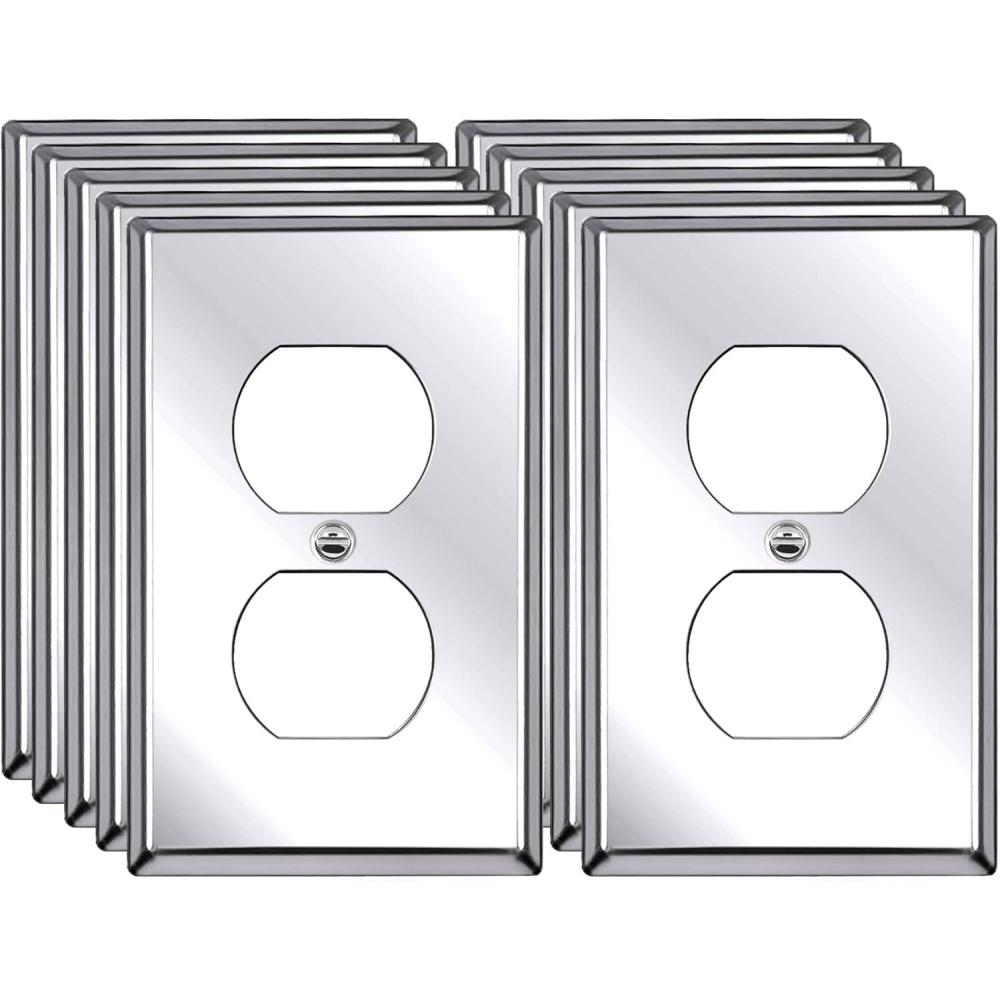 image2 Pack BESTTEN 2 Gang Duplex Metal Wall Plate with Protective Film Standard Size CorrosionResistant Stainless Steel Outlet and Switch Cover Industrial Grade Brushed Finish SilverPolished Stainless Steel