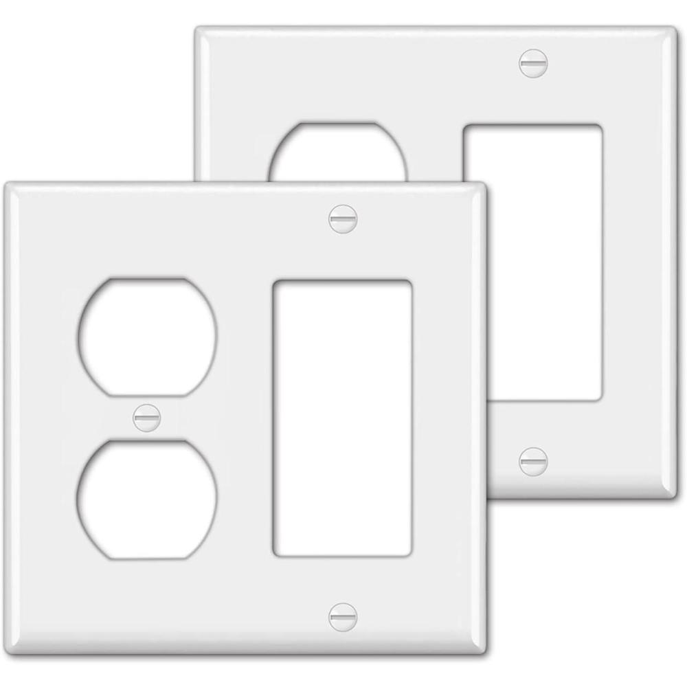 image2 Pack BESTTEN 2Gang Combination Metal Wall Plate with Protective Film 1Duplex1Decor CorrosionResistant Stainless Steel Outlet and Switch Cover Standard Size Brushed FinishWhite