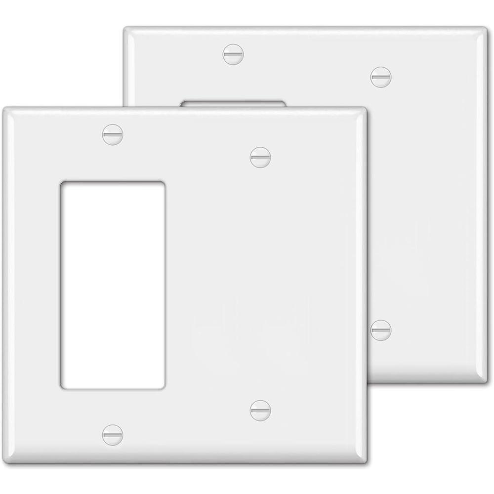 image2 Pack BESTTEN 2Gang Combination Wall Plate 1Gang Decorator Switch Cover 1Decor1Blank Standard Size Unbreakable Polycarbonate White