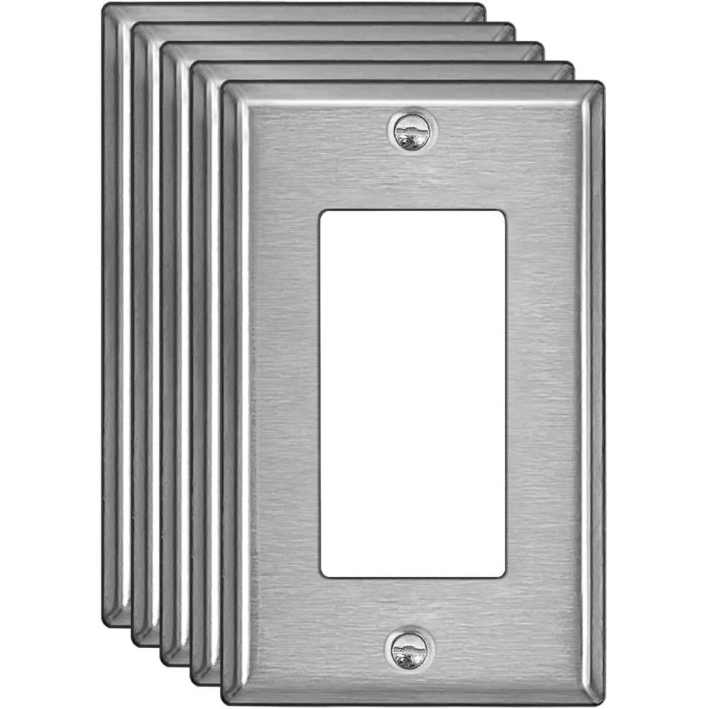image2 Pack BESTTEN 4Gang Decor Metal Wall Plate with hite or Clear Plastic Film Stainless Steel Outlet Cover H453quot x W823quot Standard Size1 Brushed Stainless Steel