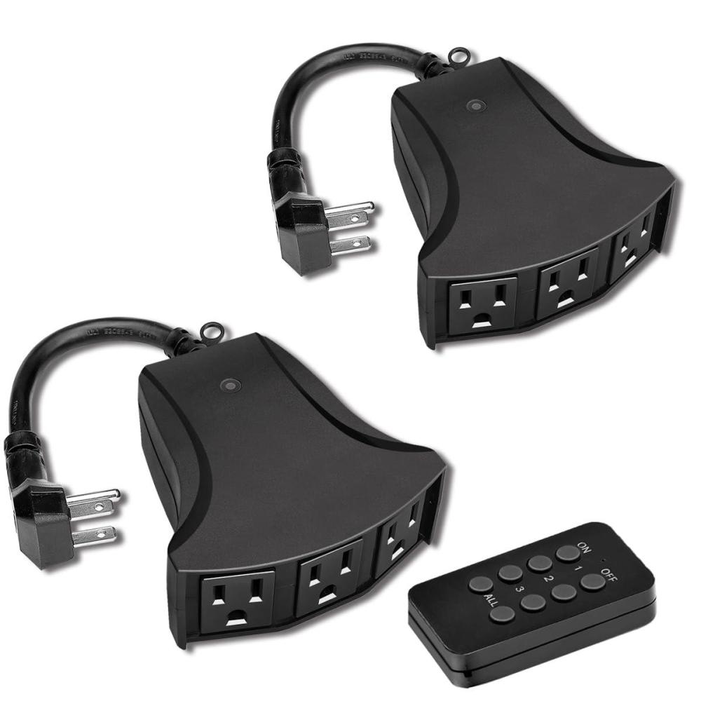 image2 Pack BESTTEN Remote Control Outdoor Outlet Switch with 6Inch Heavy Duty Power Cord 3 Grounded Outlets 15A125V1875W ETL Certified Black