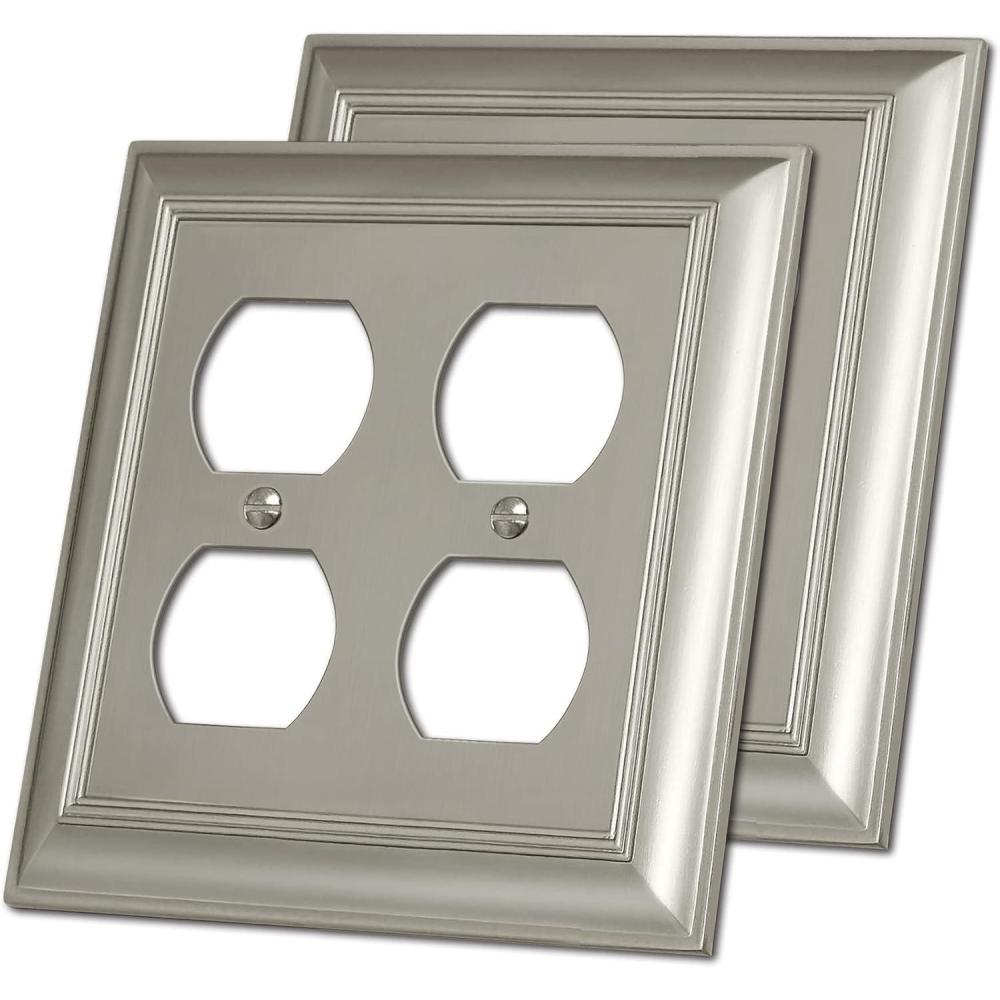 image2 Pack BESTTEN Satin Nickel Zinc Alloy 2 Gang Duplex Wall Plate Grand Collection Decorative Metal Receptacle Outlet CoverSatin Nickel