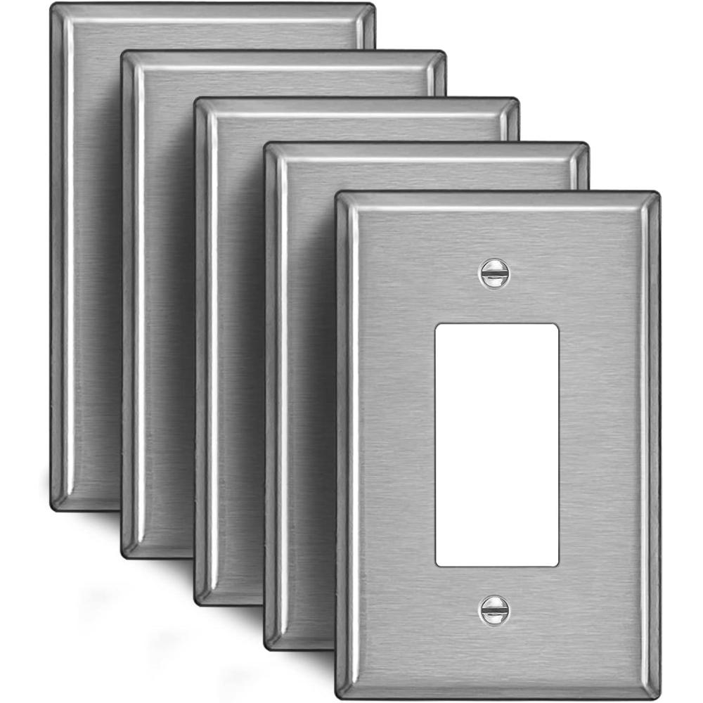 image5 Pack BESTTEN 1Gang OverSize Duplex Metal Wall Plate with Protective Film Jumbo Receptacle Outlet Cover CorrosionResistant Stainless Steel Wall Plate Brushed Finish Silver5