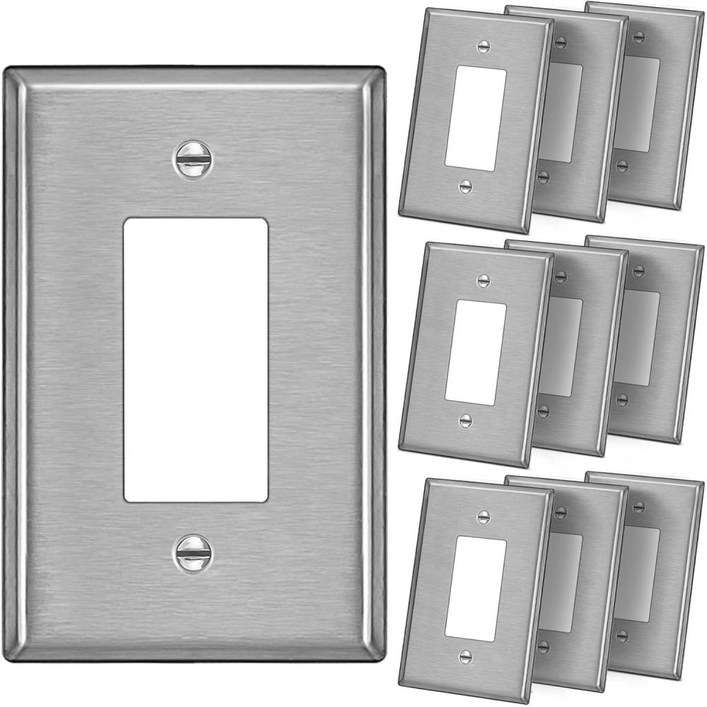 image5 Pack BESTTEN 1Gang OverSize Duplex Metal Wall Plate with Protective Film Jumbo Receptacle Outlet Cover CorrosionResistant Stainless Steel Wall Plate Brushed Finish Silver10