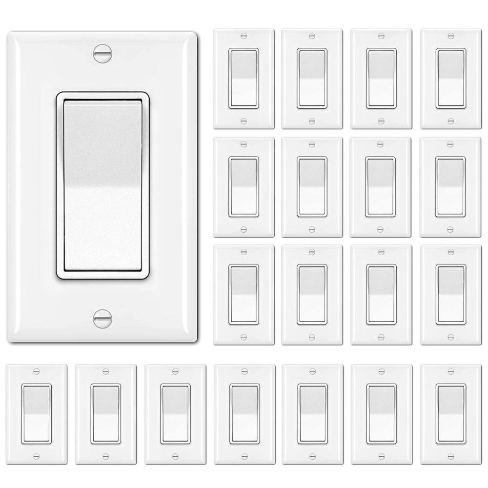 image50 Pack BESTTEN Single Pole Decorator Wall Light Switch with Wallplate 15A 120277V OnOff Rocker Paddle Interrupter UL Listed WhiteSingle Pole