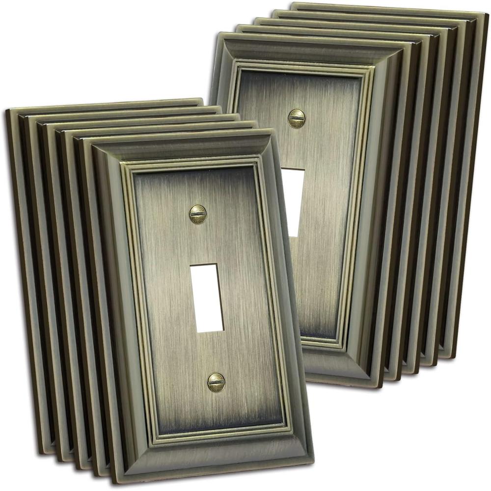 imageBESTTEN 1 Gang Toggle Light Switch Cover Plate 4 Pack Zinc Alloy Grand Collection Toggle Switch Wall Plate Oiled Bronze Corrosion ResistantAntique Brass