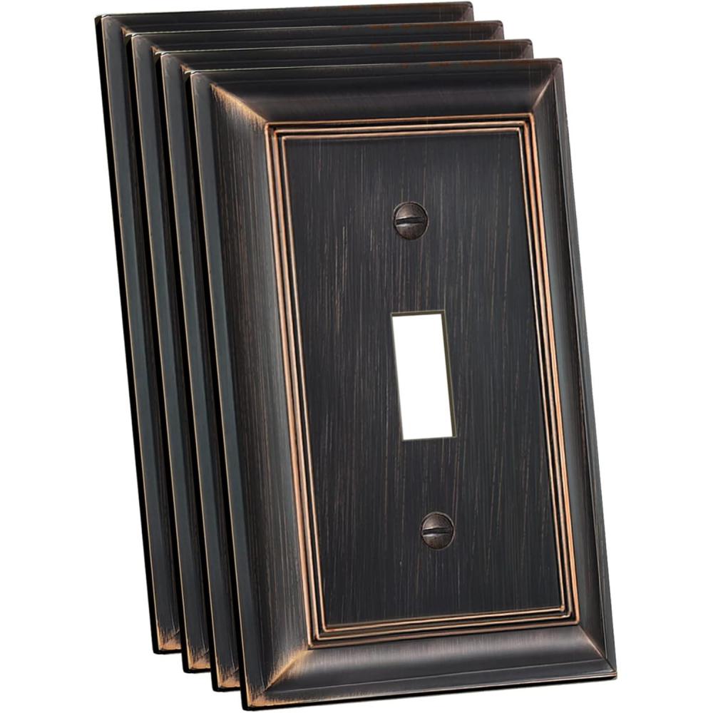 imageBESTTEN 1 Gang Toggle Light Switch Cover Plate 4 Pack Zinc Alloy Grand Collection Toggle Switch Wall Plate Oiled Bronze Corrosion ResistantOil Rubbed Bronze