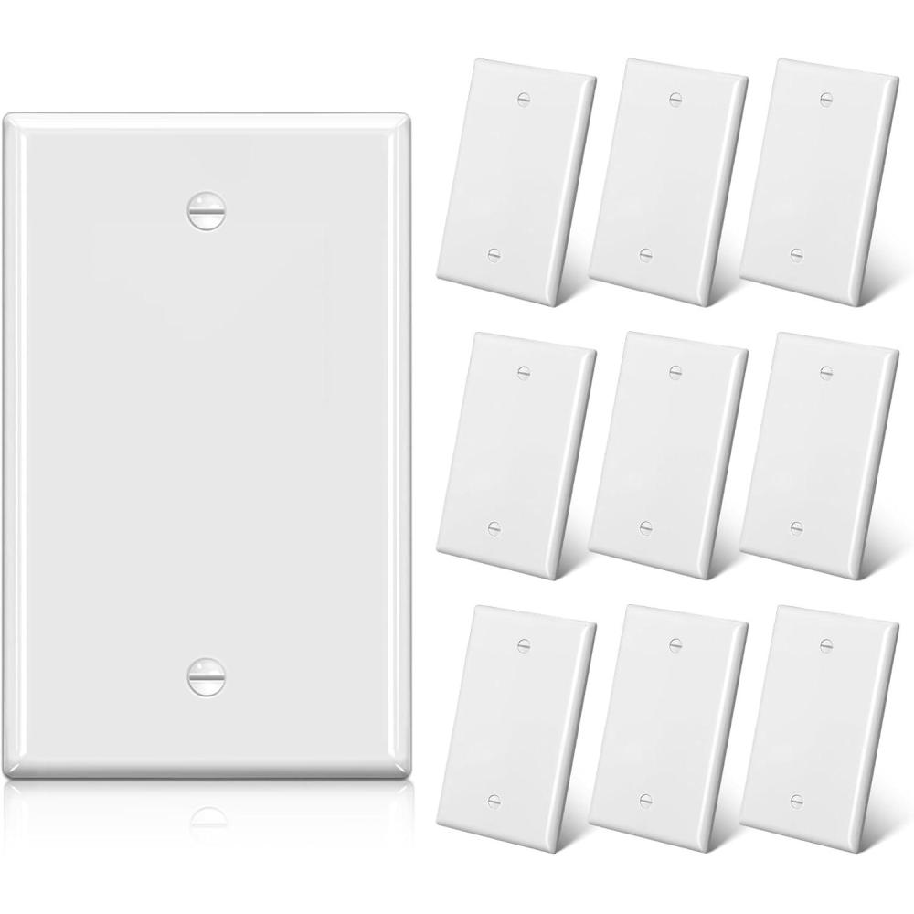 imageBESTTEN 10 Pack 1Gang No Device Blank Wall Plate Standard Size H453 x W276 Unbreakable Polycarbonate Thermoplastic Outlet Cover UL Listed WhiteGloss White