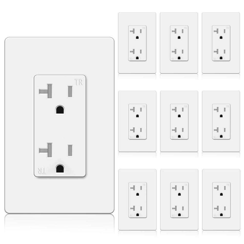 imageBESTTEN 10 Pack 20 Amp Receptacle Outlet with Tamper Resistant Screwless Wallplate Included 20A125V2500W UL Listed White20 Amp