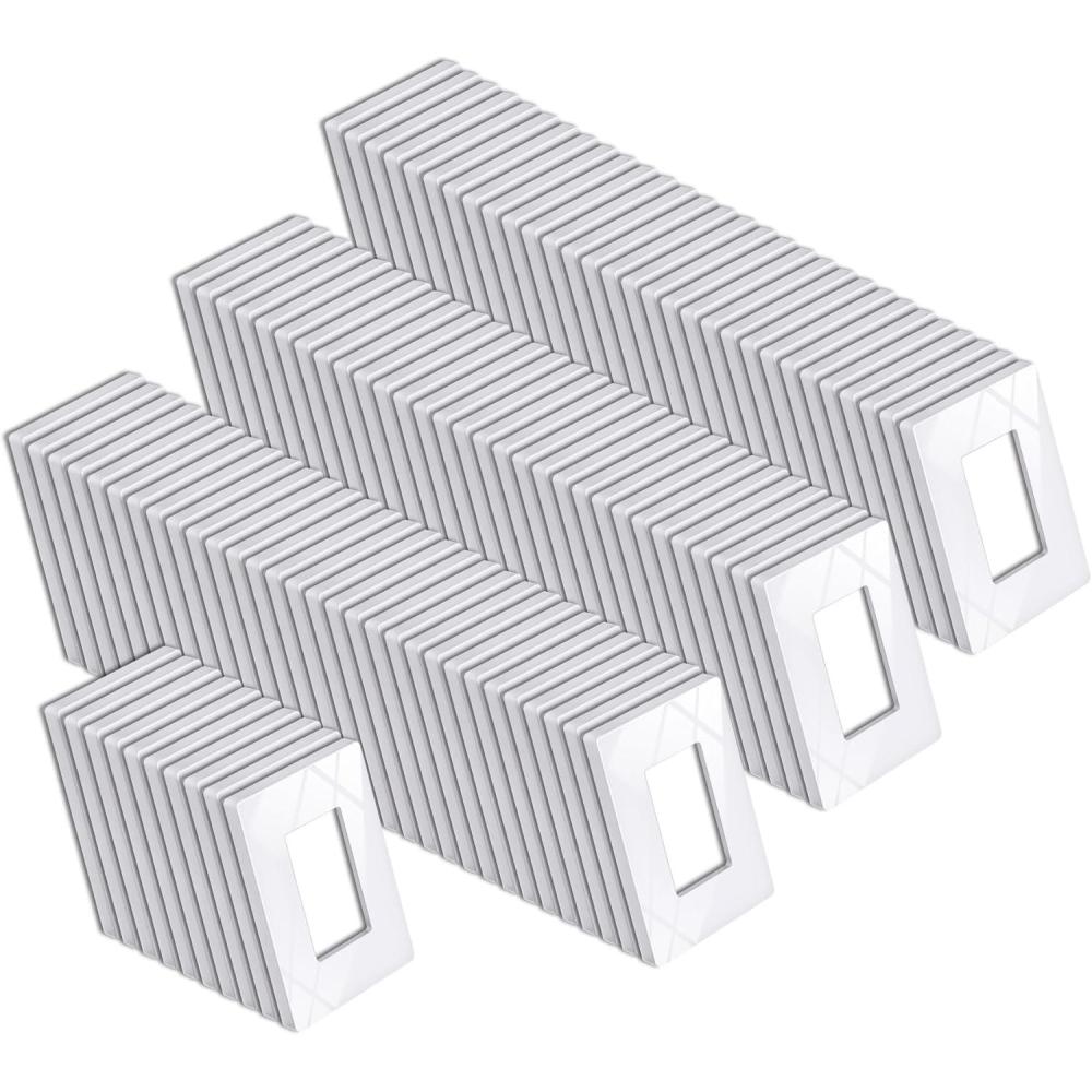 imageBESTTEN 100 Pack 1 Gang Screwless Wall Plate USWP6 Gloss Snow White Modern Designer Decorator Outlet Cover Wallplate for Light Switch Dimmer USB GFCI Receptacle H469 x W291 UL Listed