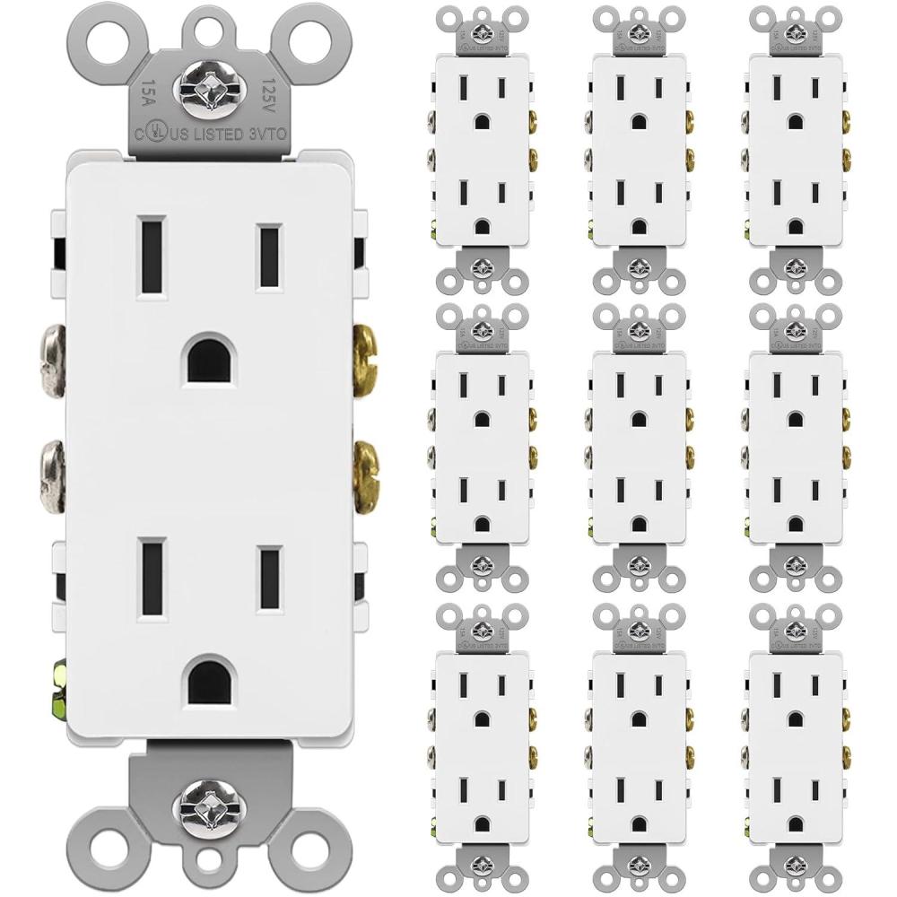 imageBESTTEN 15 Amp Decor Electrical Wall Outlet Receptacle NonTamperResistant 15A125V1875W for Residential and Commercial Use UL Listed 10 Pack White15 Amp